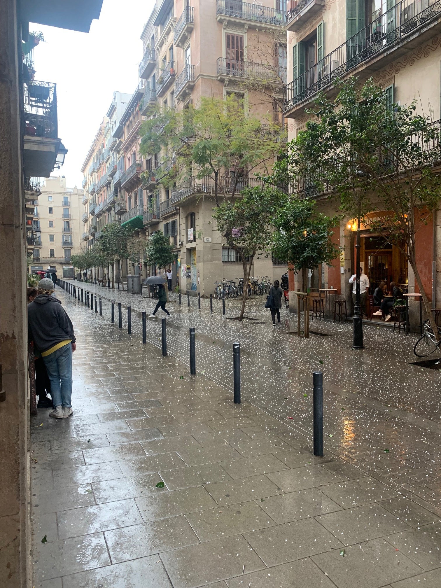Barcelona in April, rainy day