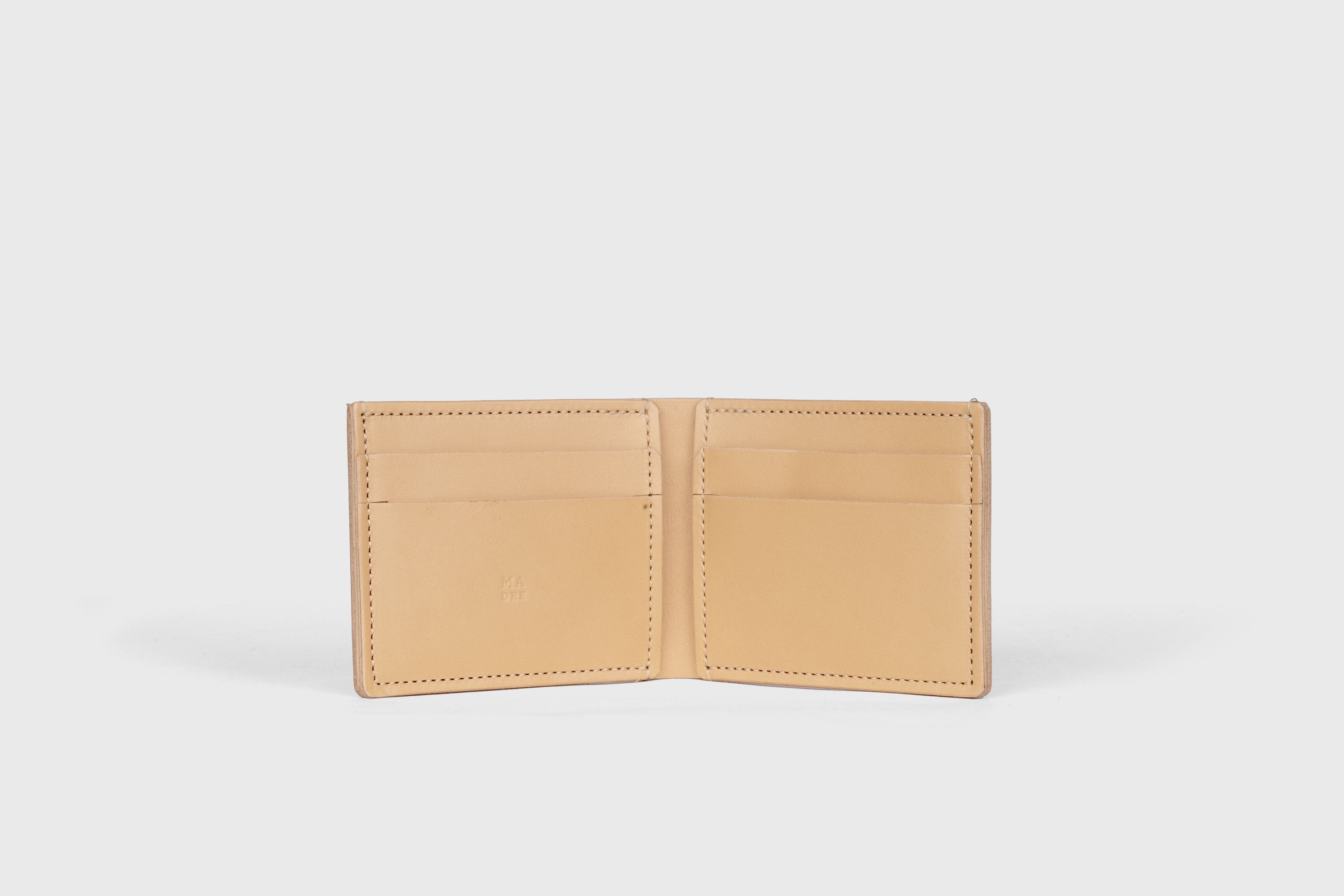 Bifold Wallet Horizontal With 6 Card Slots In Natural Color In Vegetable Tanned Leather Minimalistic Design Atelier Madre Manuel Dreesmann Barcelona Spain