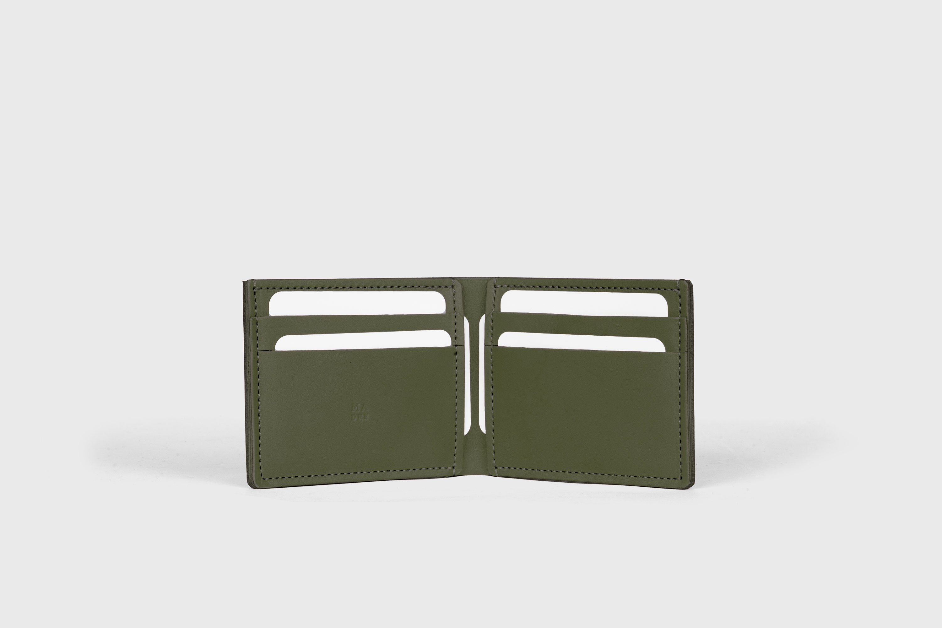 Bifold Wallet Horizontal With 6 Card Slots In Olive Green Color In Vegetable Tanned Leather Minimalistic Design Atelier Madre Manuel Dreesmann Barcelona Spain