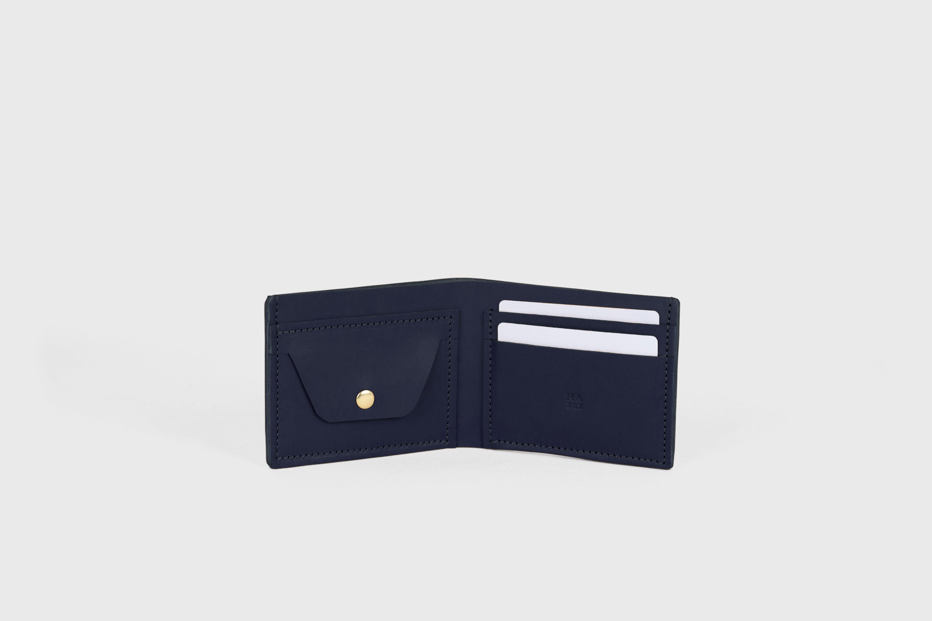 Bifold Wallet Premium Leather Marine Blue Color Card Holder Coin Pocket Minimalist Design Atelier Madre Manuel Dreesmann Barcelona Spain
