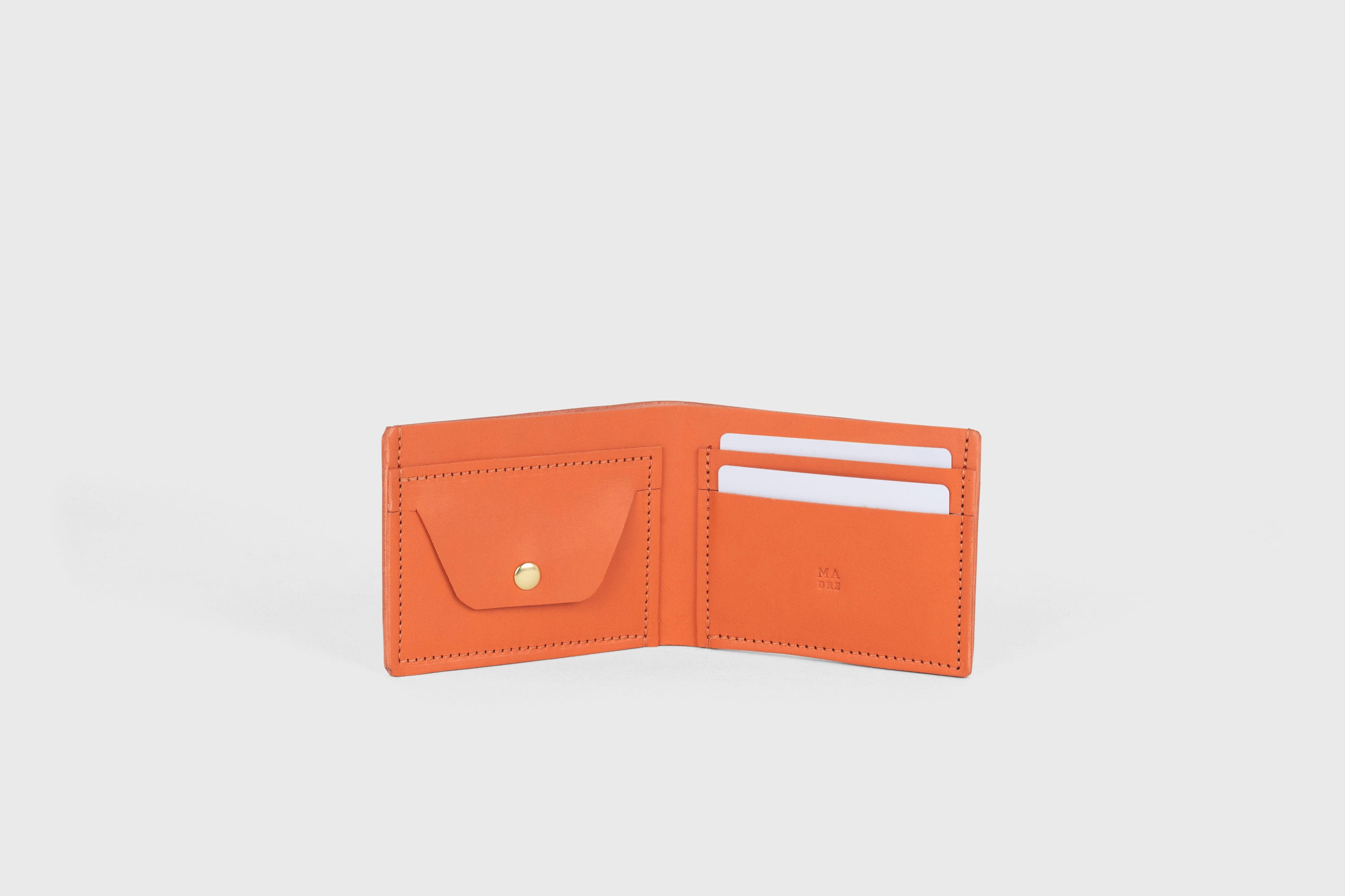 Bifold Wallet Premium Leather Orange Color Card Holder Coin Pocket Minimalist Design Atelier Madre Manuel Dreesmann Barcelona Spain