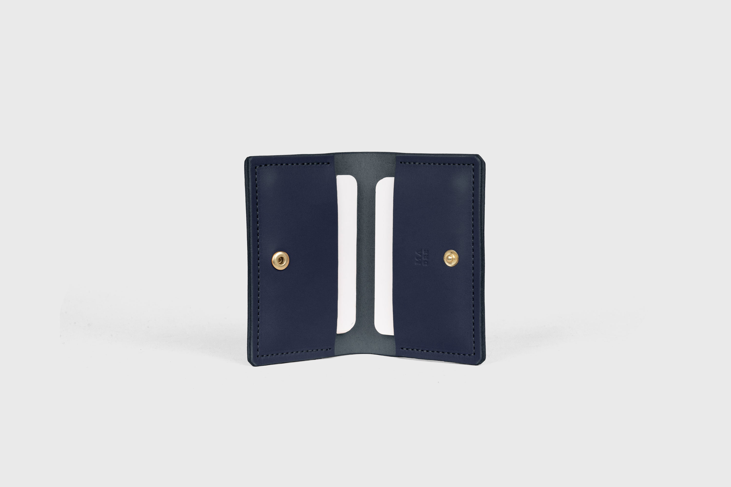 Card Etui In Marine Blue Color In Vegetable Tanned Leather Minimalistic Design With Snap Buttons Atelier Madre Manuel Dreesmann Barcelona Spain