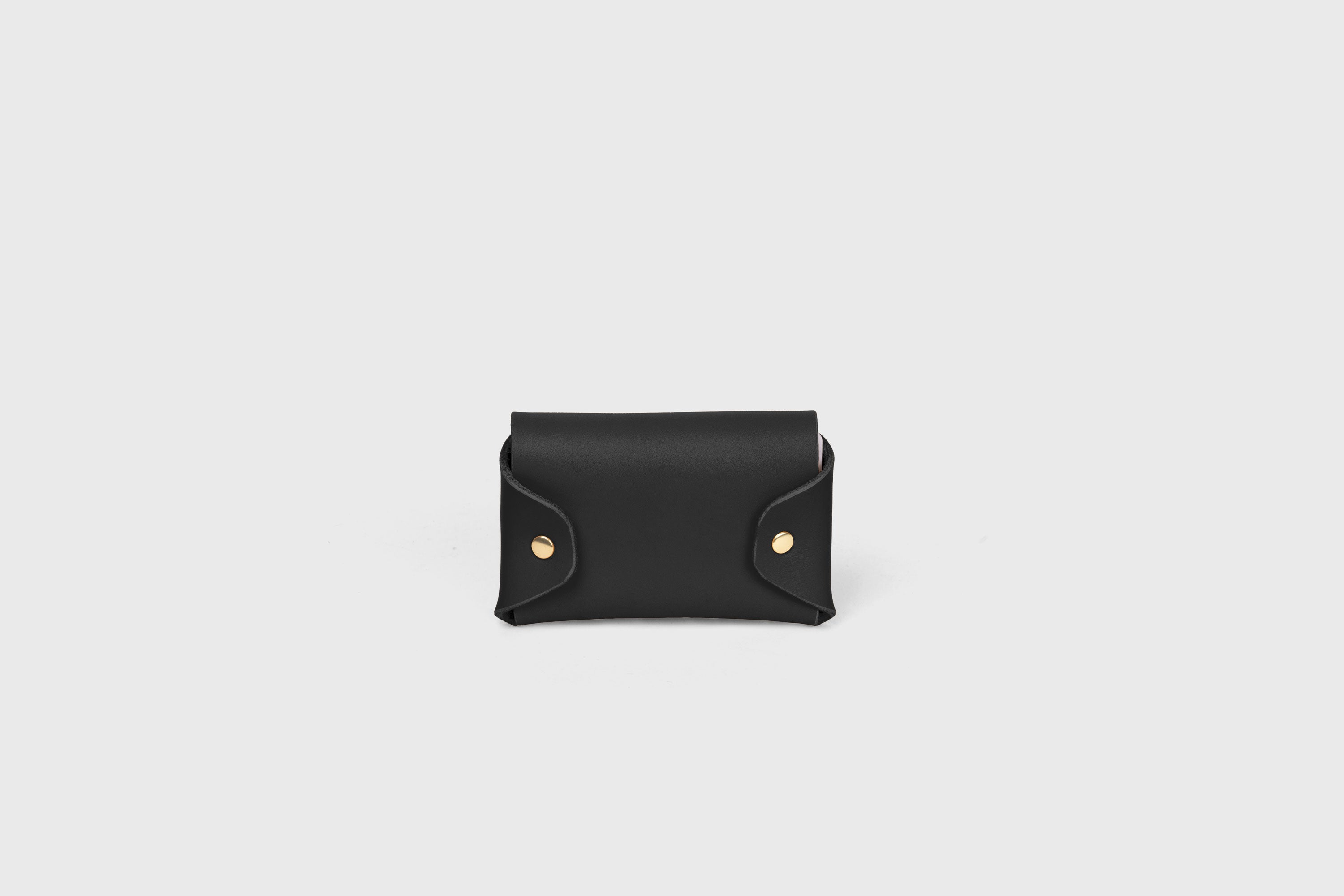 Card Holder With Snap Buttons In Black Color Leather Minimalistic Design Leather Atelier Madre Manuel Dreesmann