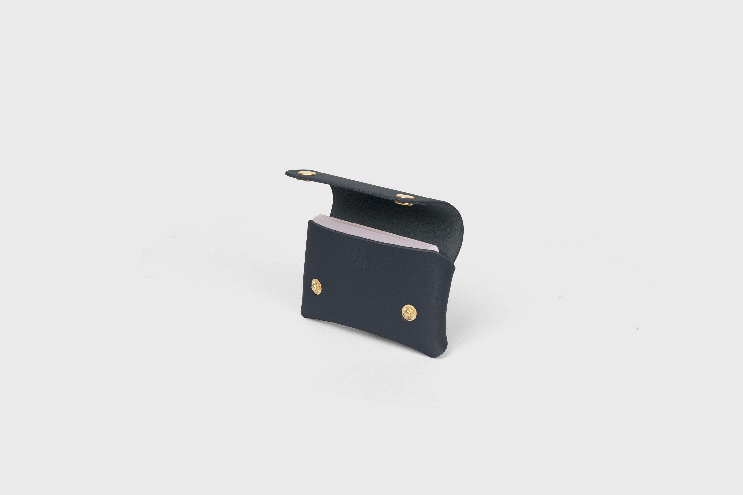 Card Holder With Snap Buttons In Marine Blue Leather Minimalistic Design Leather Atelier Madre Manuel Dreesmann