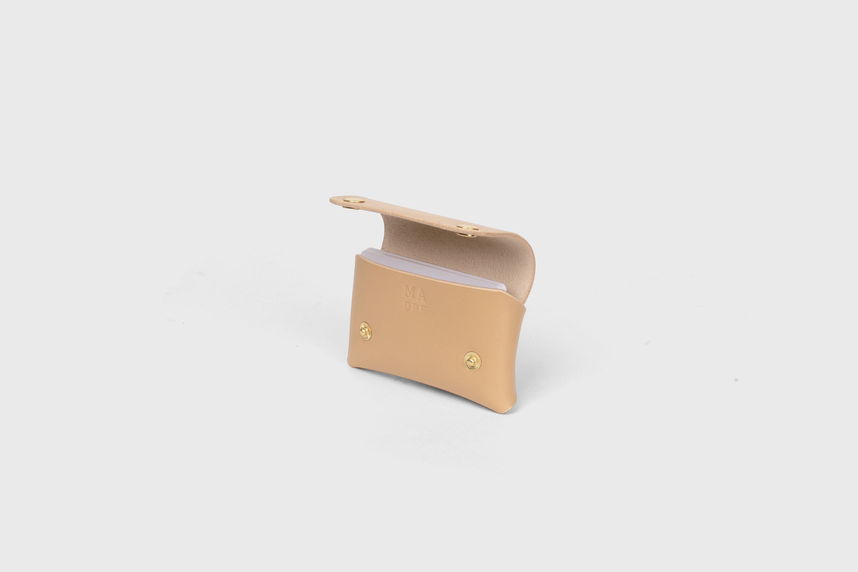 Card Holder With Snap Buttons In Natural Color Leather Minimalistic Design Leather Atelier Madre Manuel Dreesmann