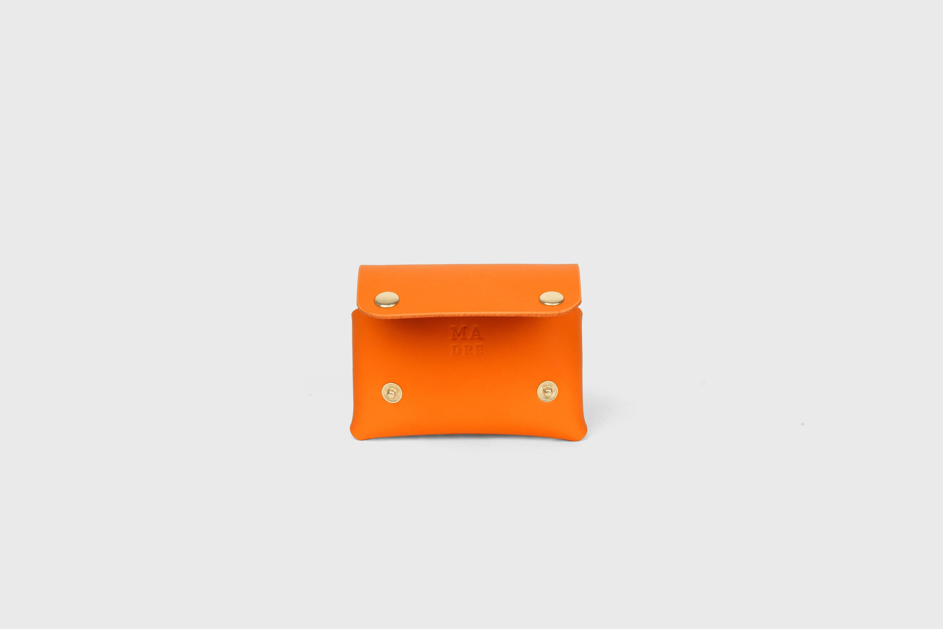 Card Holder With Snap Buttons In Orange Leather Minimalistic Design Leather Atelier Madre Manuel Dreesmann