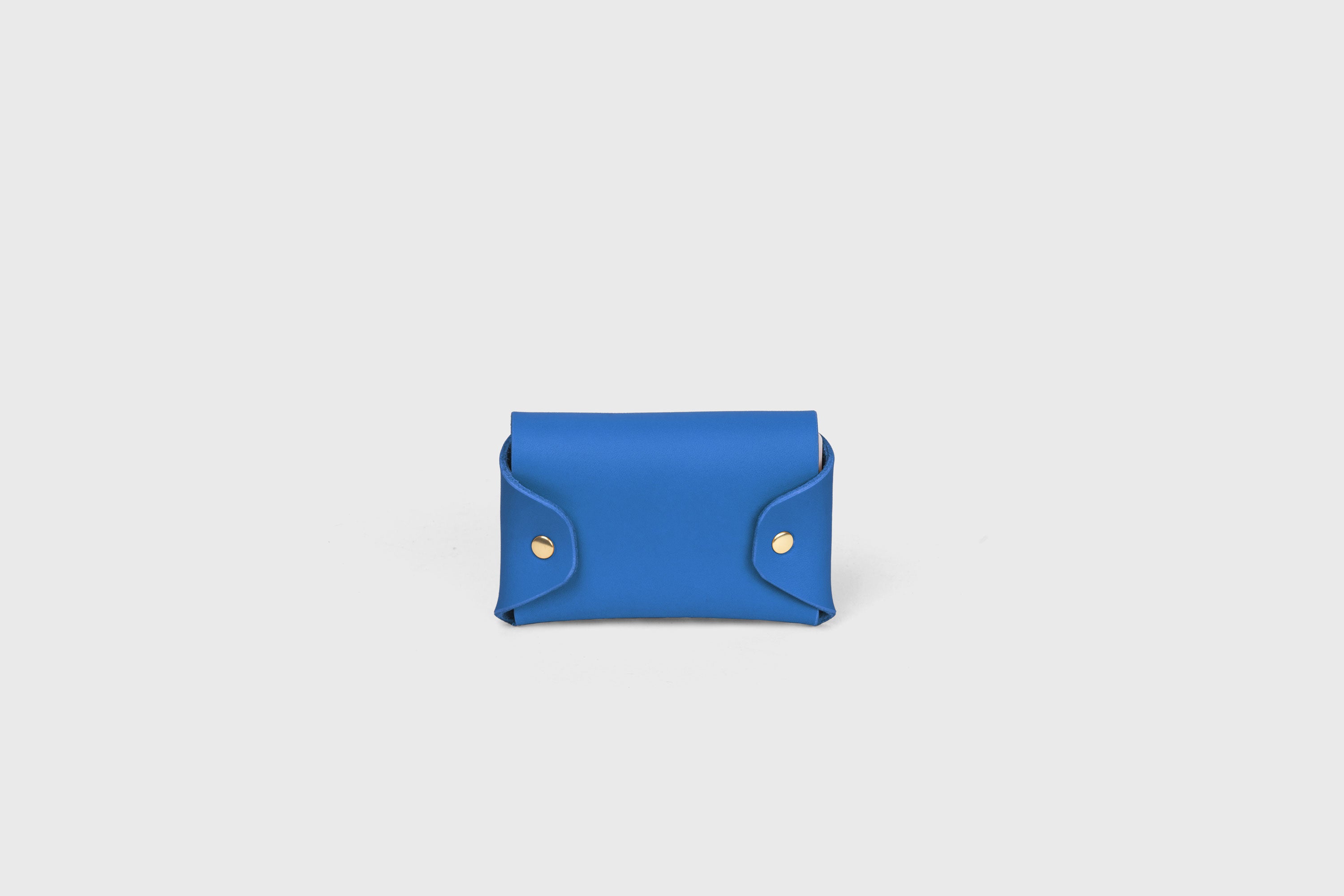 Card Holder With Snap Buttons In Royal Blue Leather Minimalistic Design Leather Atelier Madre Manuel Dreesmann
