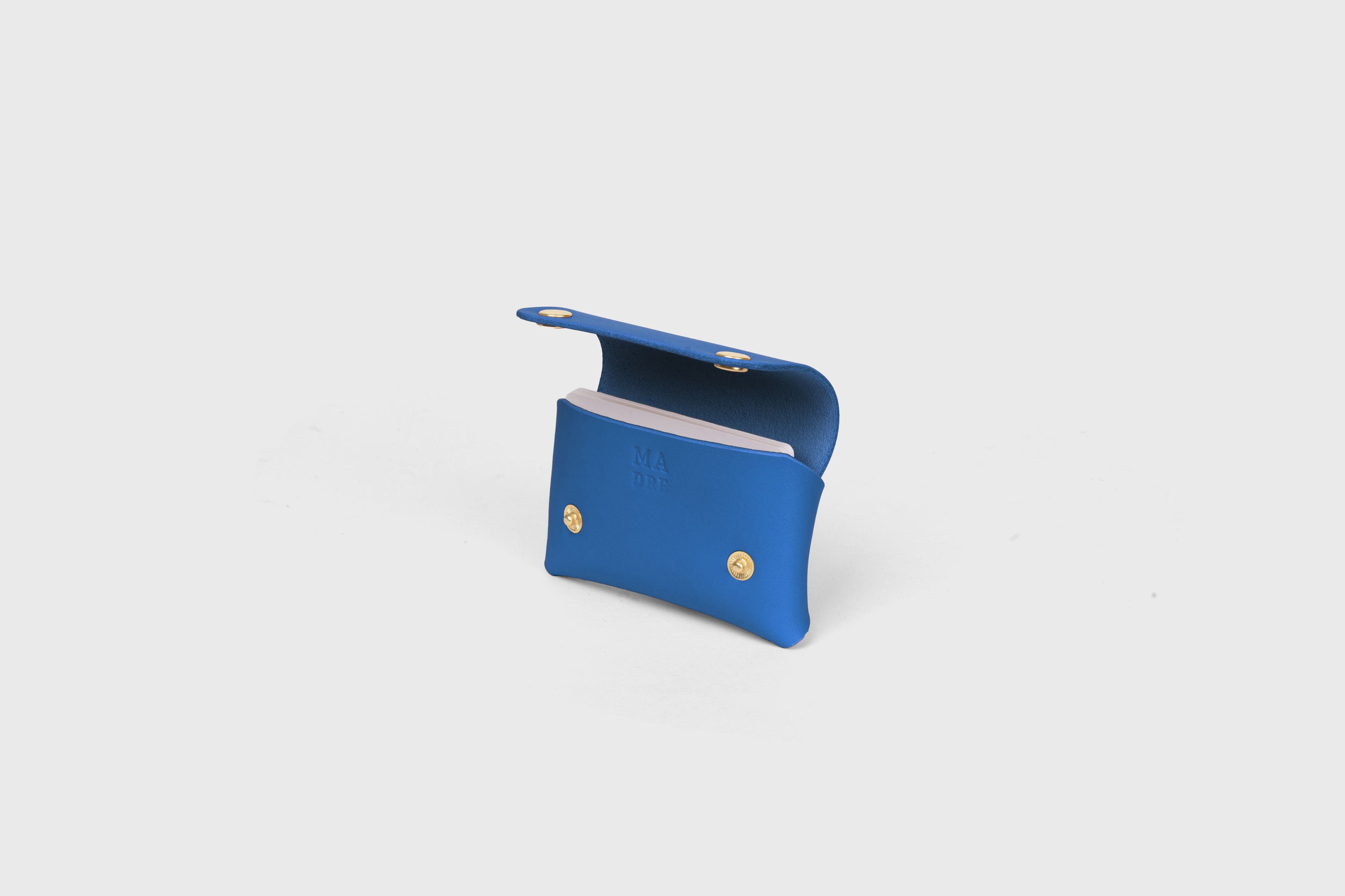 Card Holder With Snap Buttons In Royal Blue Leather Minimalistic Design Leather Atelier Madre Manuel Dreesmann