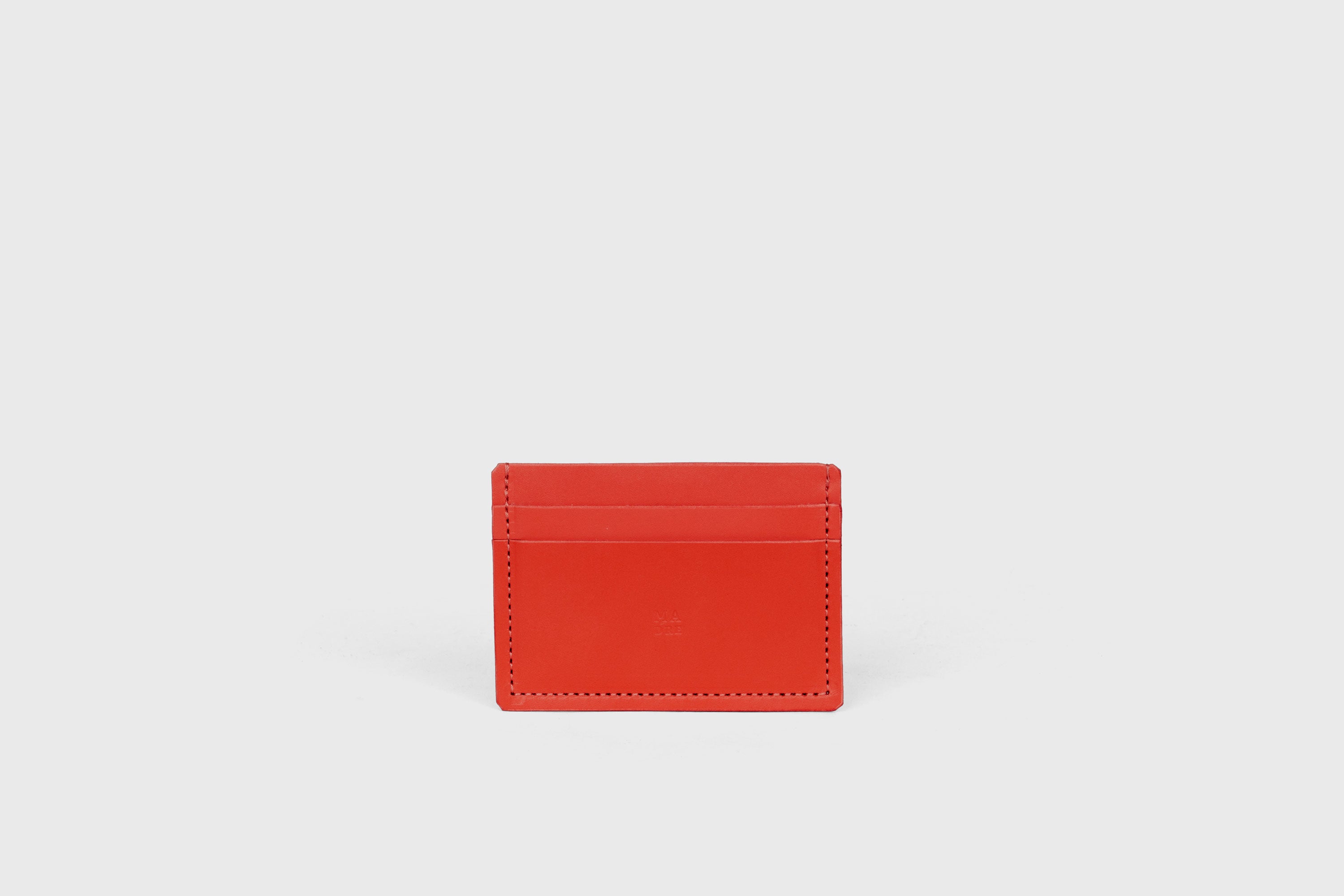 Credit Card Wallet Minimalist In Red Color Leather Vegetable Tanned Leather Handmade and Design by Atelier Madre Manuel Dreesmann Barcelona Spain