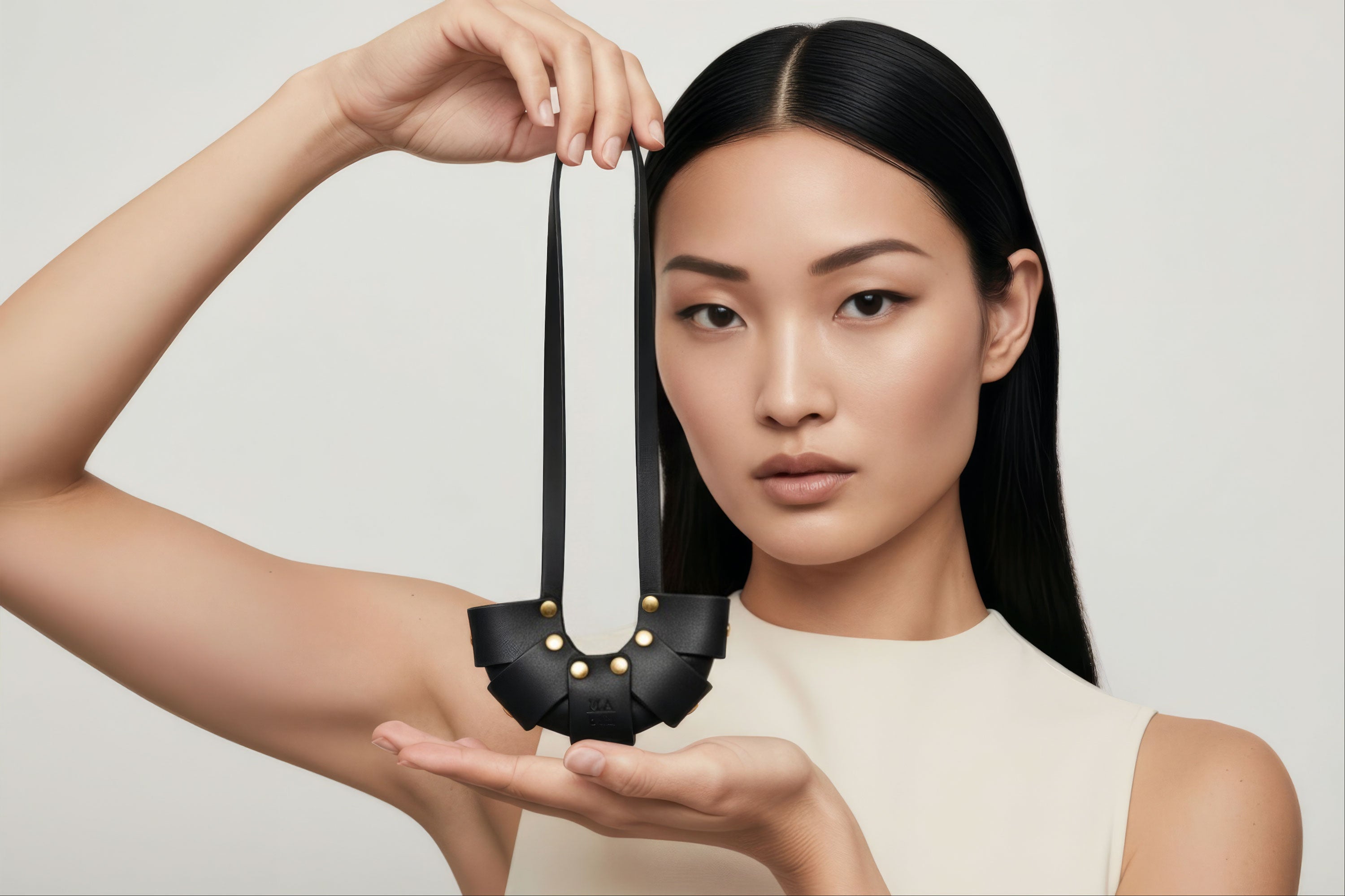 Black Color Leather Croissant Bag Charm Minimal Premium Design On Model Atelier Madre Manuel Dreesmann Barcelona Spain