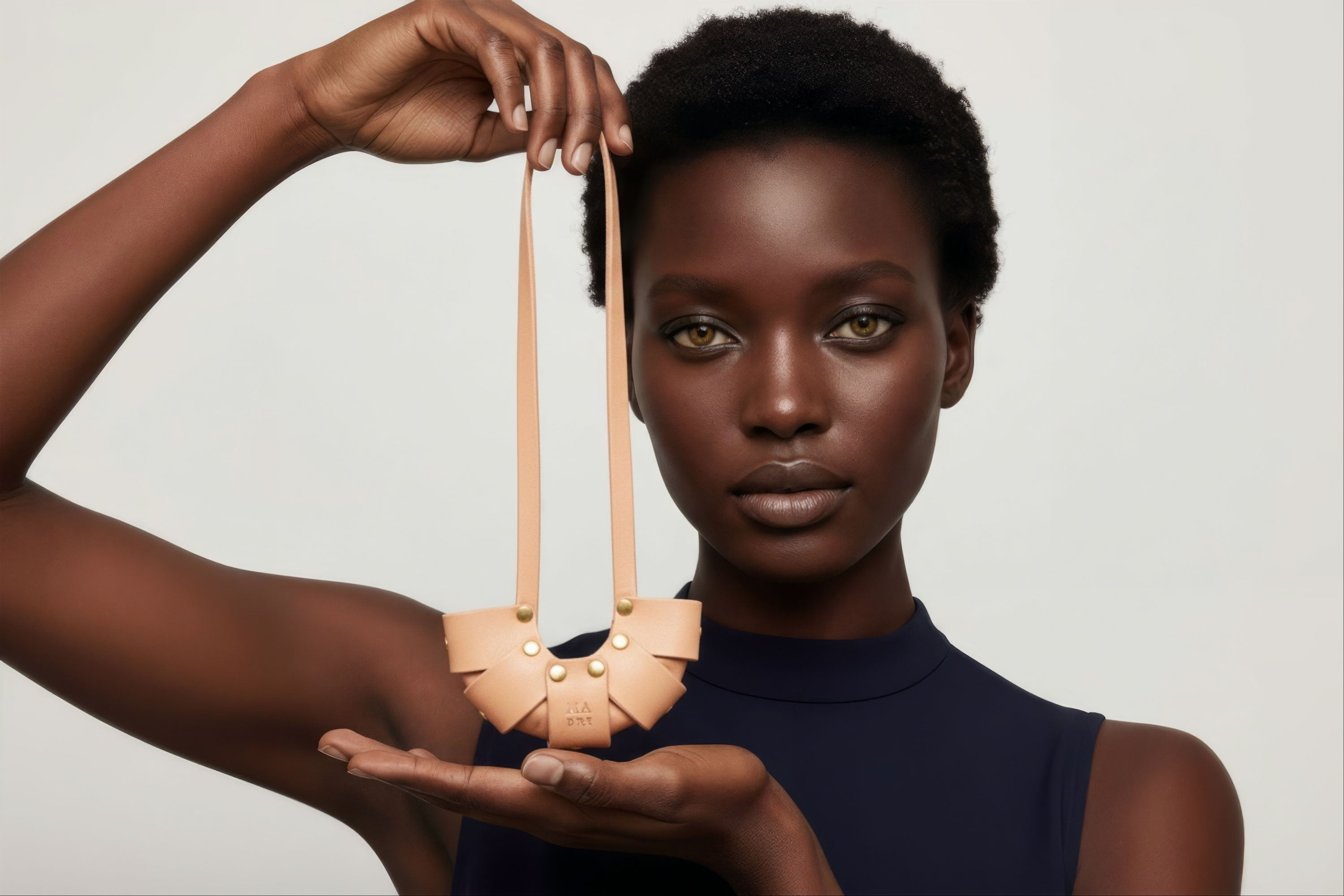 Natural Color Leather Croissant Bag Charm Minimal Premium Design On Model Atelier Madre Manuel Dreesmann Barcelona Spain