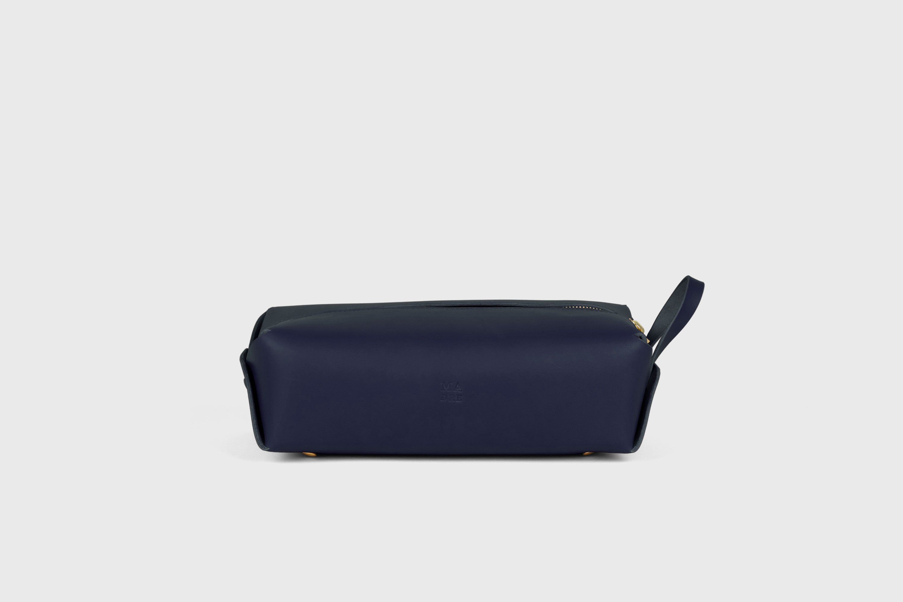 Dopp Kit Marine Blue Color Leather Toiletry Bag Make Up Pouch Travel Pack Hygiene Bag Zipper Premium Quality Minimalistic Modern Design Atelier Madre Manuel Dreesmann Barcelona Spain