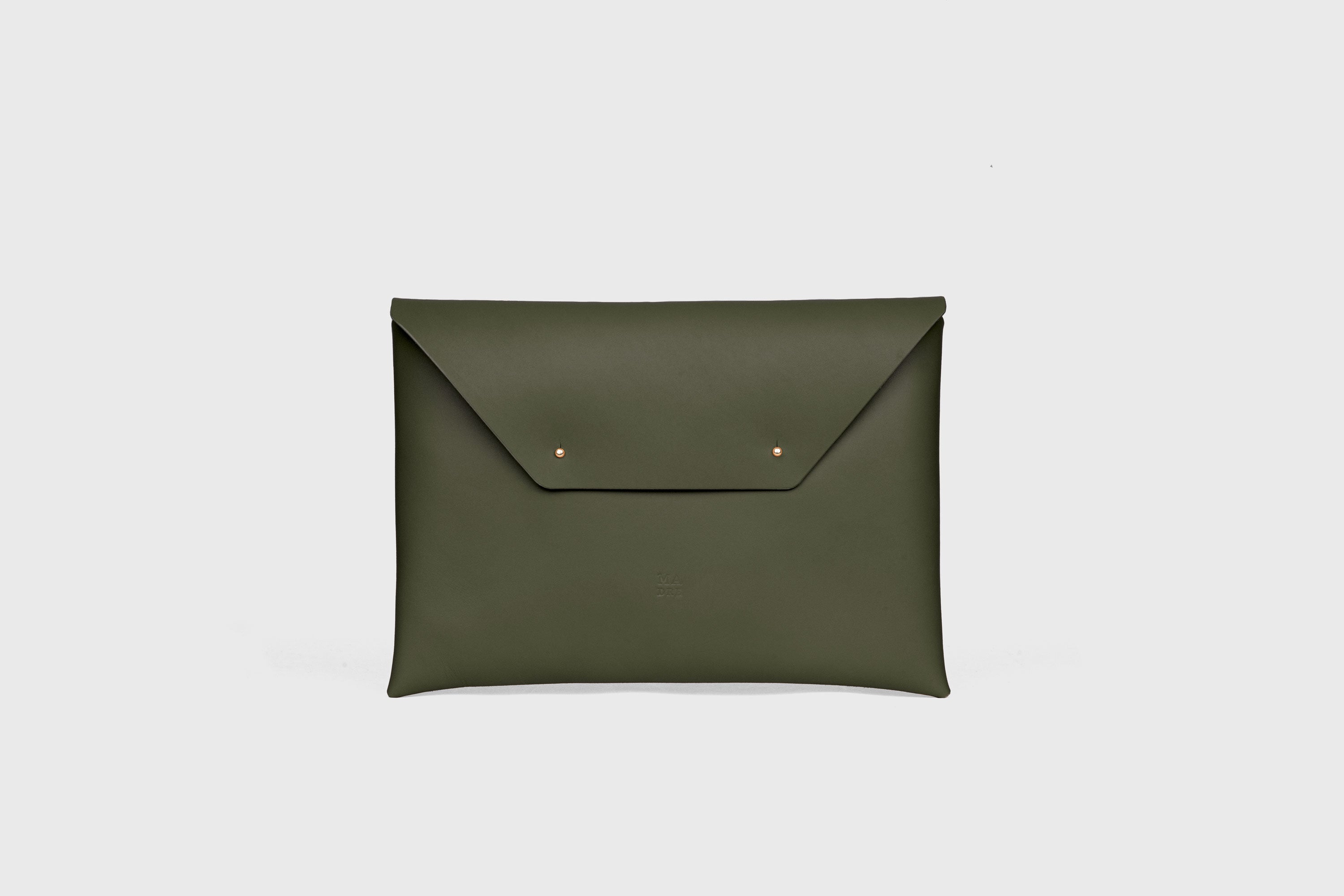 Envelope Clutch Big In Olive Green Color Vegetable Tanned Leather Minimalistic Design Atelier Madre Manuel Dreesmann