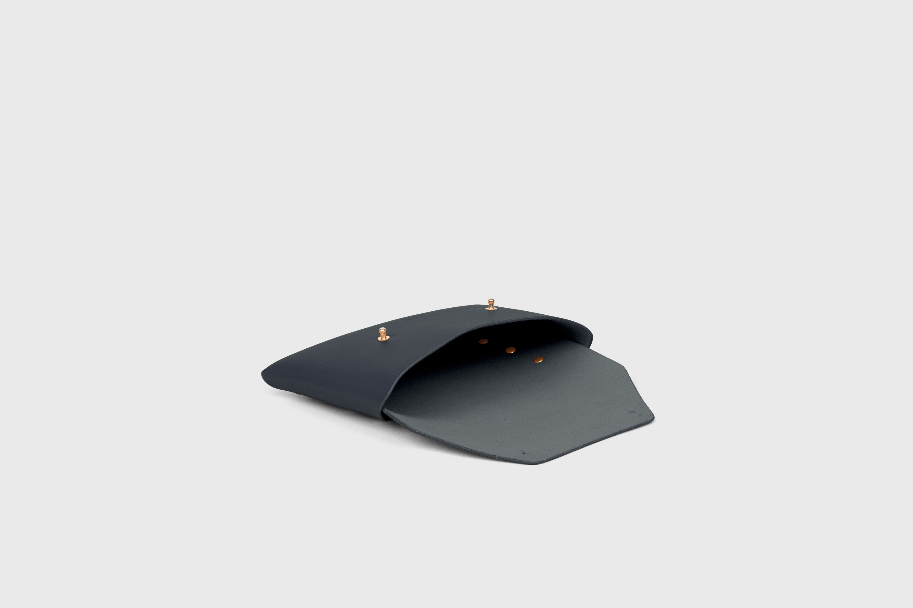 Envelope Clutch Small In Marine Blue Color Vegetable Tanned Leather Minimalistic Design Atelier Madre Manuel Dreesmann Barcelona Spain