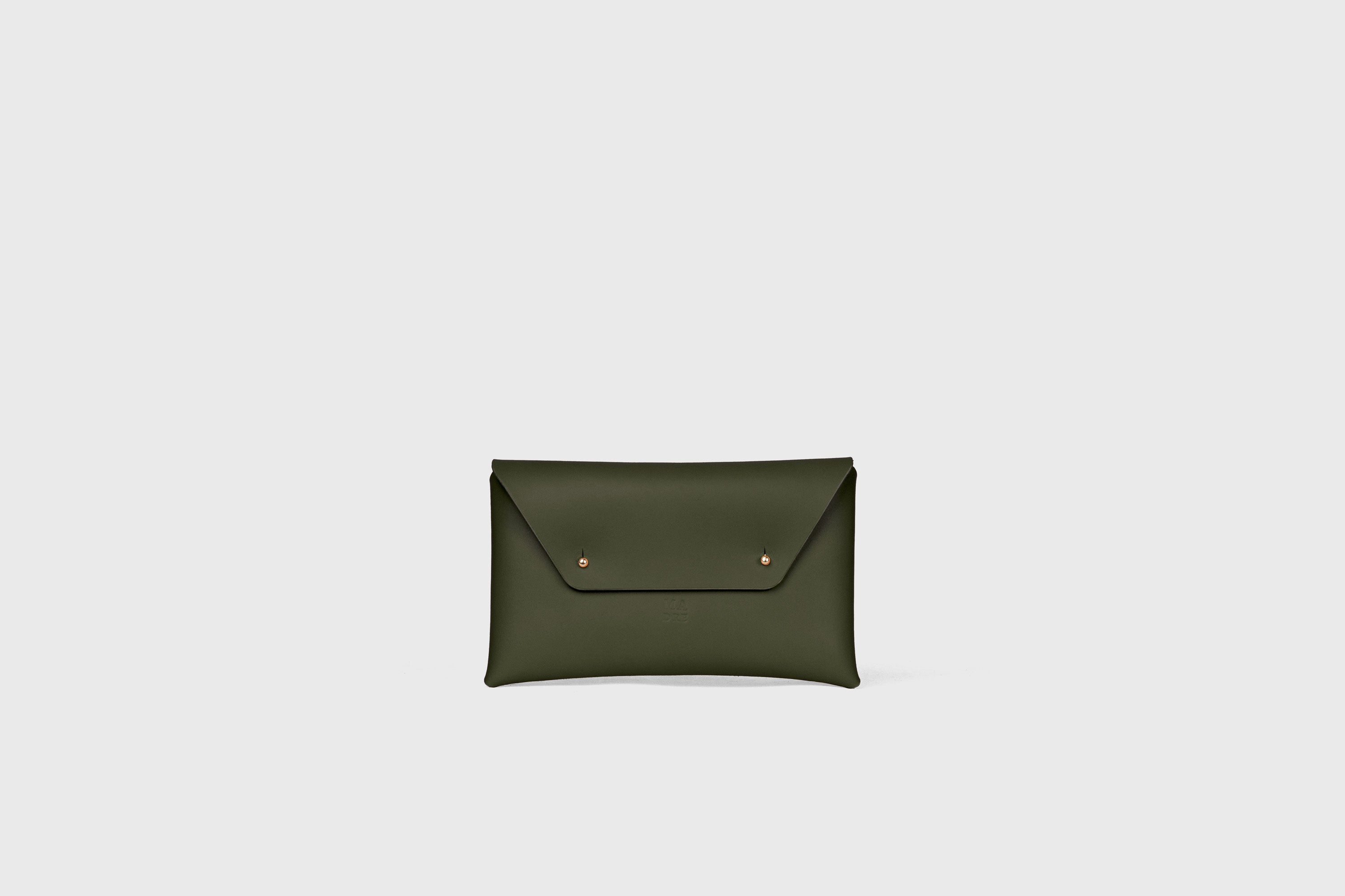 Envelope Clutch Small In Olive Green Color Vegetable Tanned Leather Minimalistic Design Atelier Madre Manuel Dreesmann Barcelona Spain