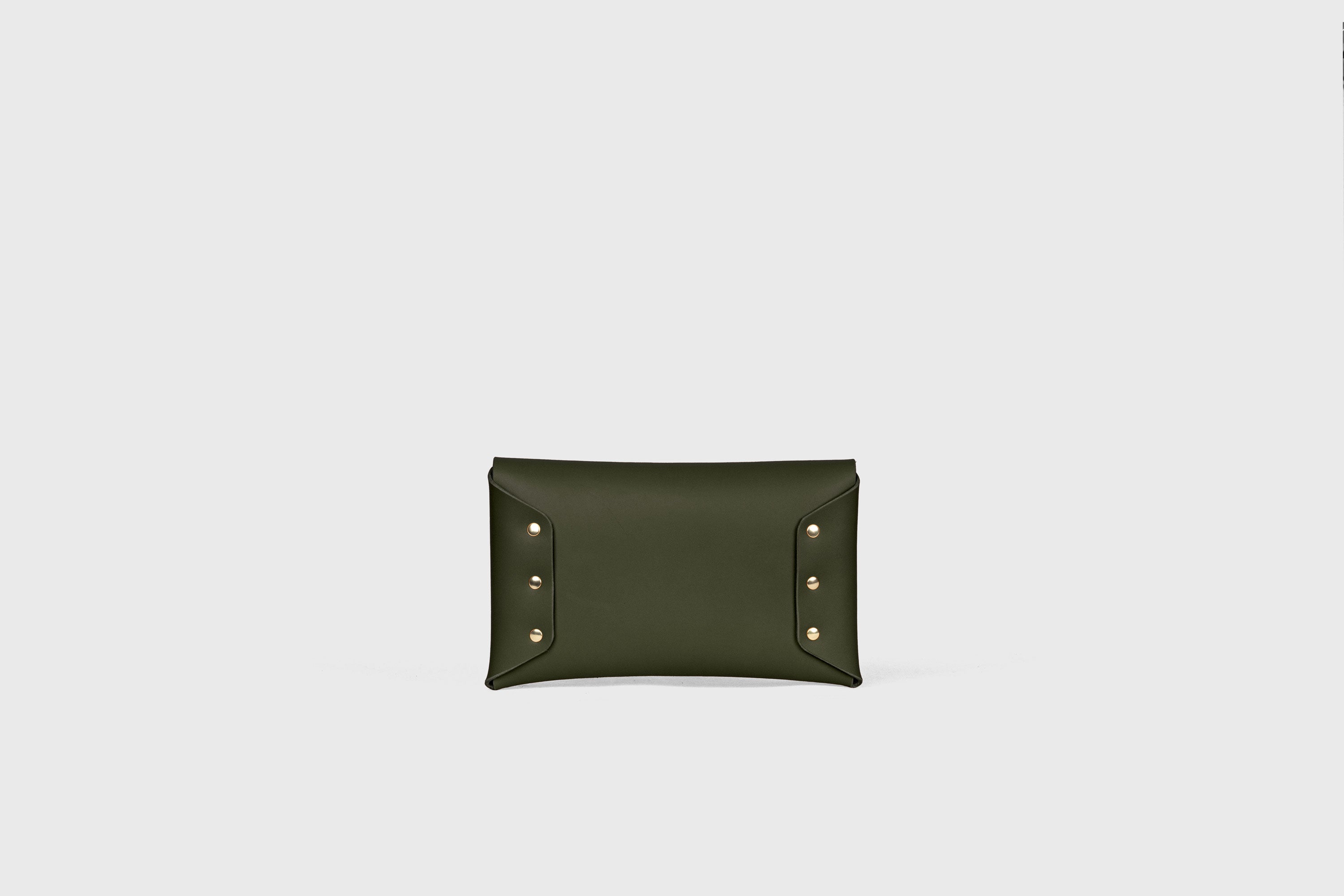 Envelope Clutch Small In Olive Green Color Vegetable Tanned Leather Minimalistic Design Atelier Madre Manuel Dreesmann Barcelona Spain