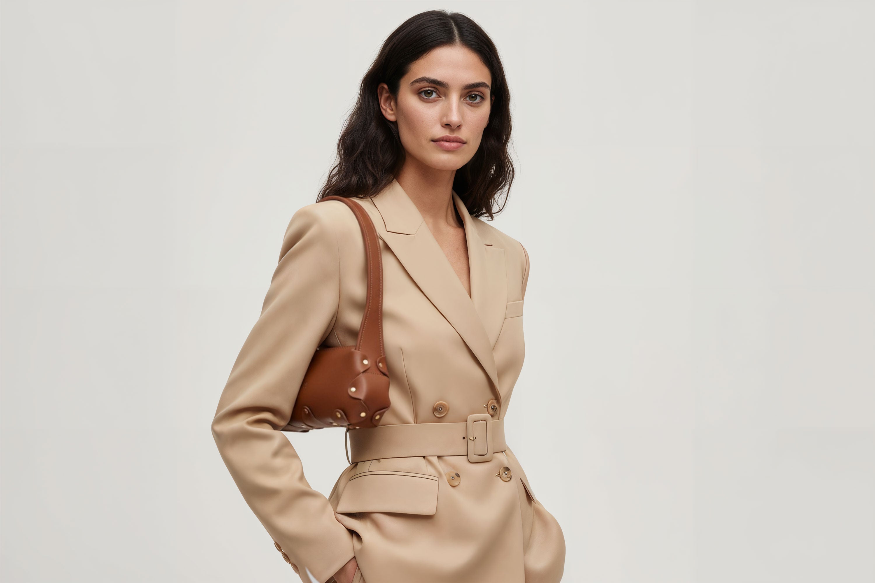 Fiona Bag Small Dark Brown Color Leather On Model Zipper Shoulder Bag Minimalist Modern Design Premium Quality Atelier Madre Manuel Dreesmann Barcelona