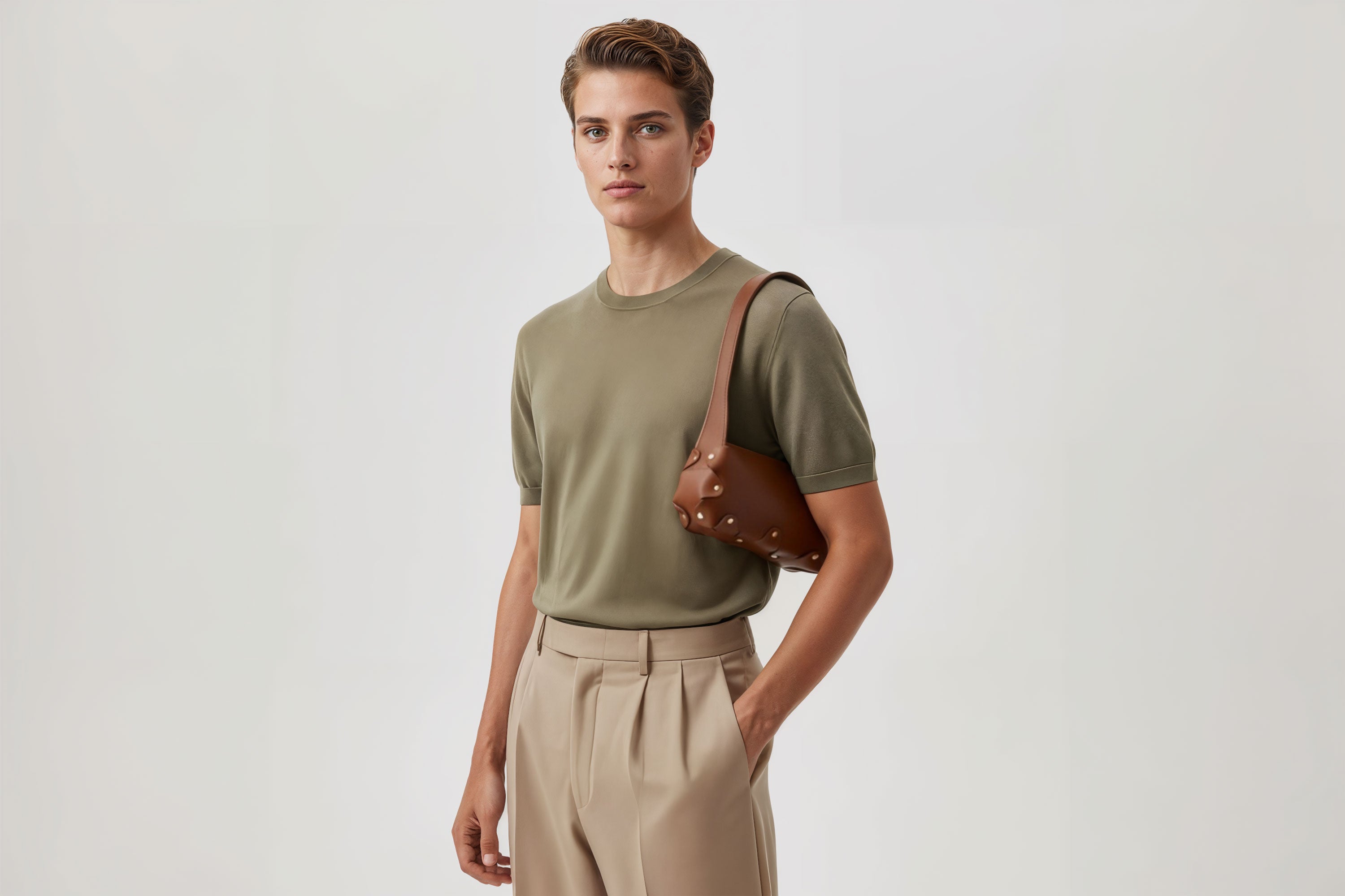 Fiona Bag Small Dark Brown Color Leather On Model Zipper Shoulder Bag Minimalist Modern Design Premium Quality Atelier Madre Manuel Dreesmann Barcelona