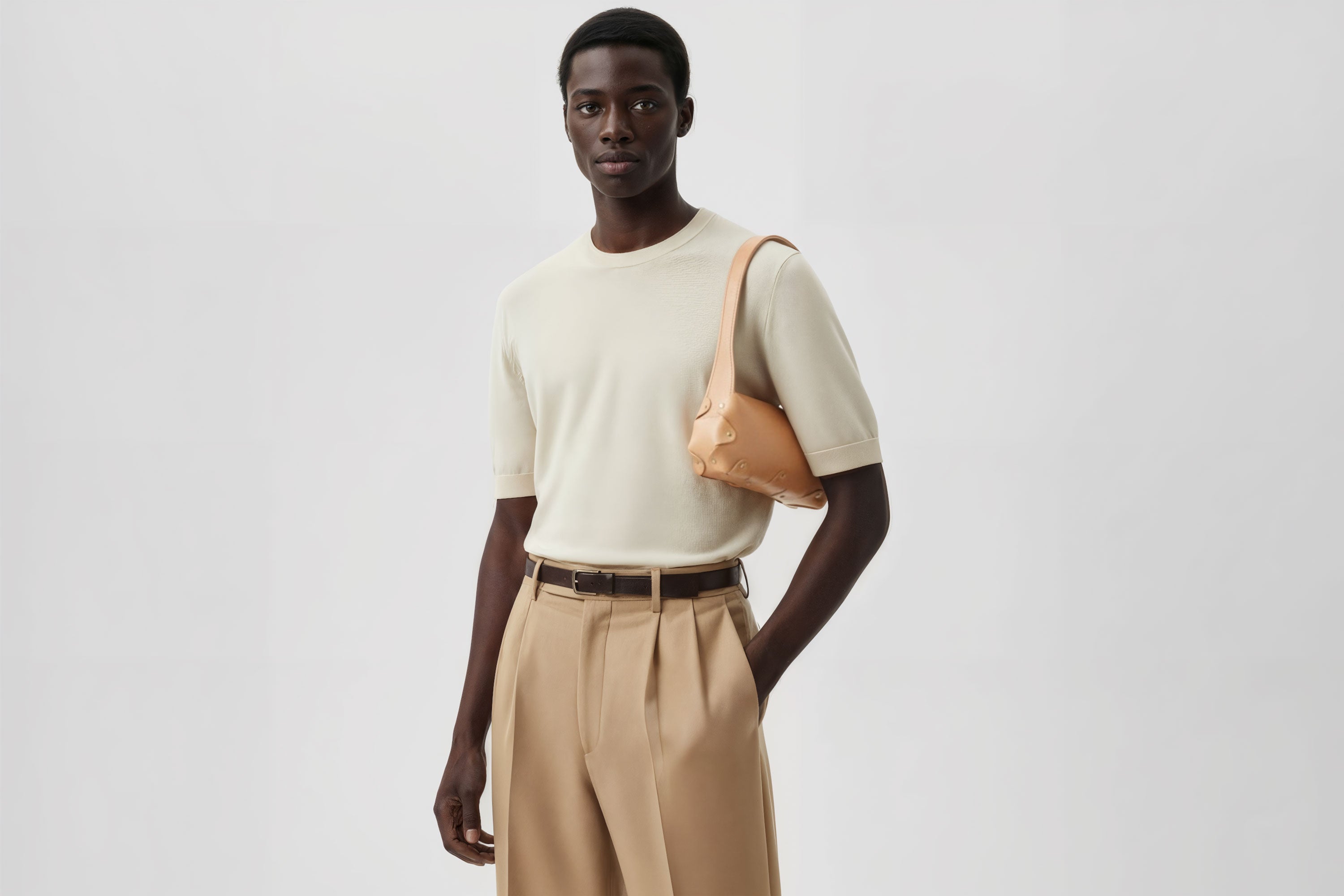 Fiona Bag Small Natural Color Leather On Model Zipper Shoulder Bag Minimalist Modern Design Premium Quality Atelier Madre Manuel Dreesmann Barcelona