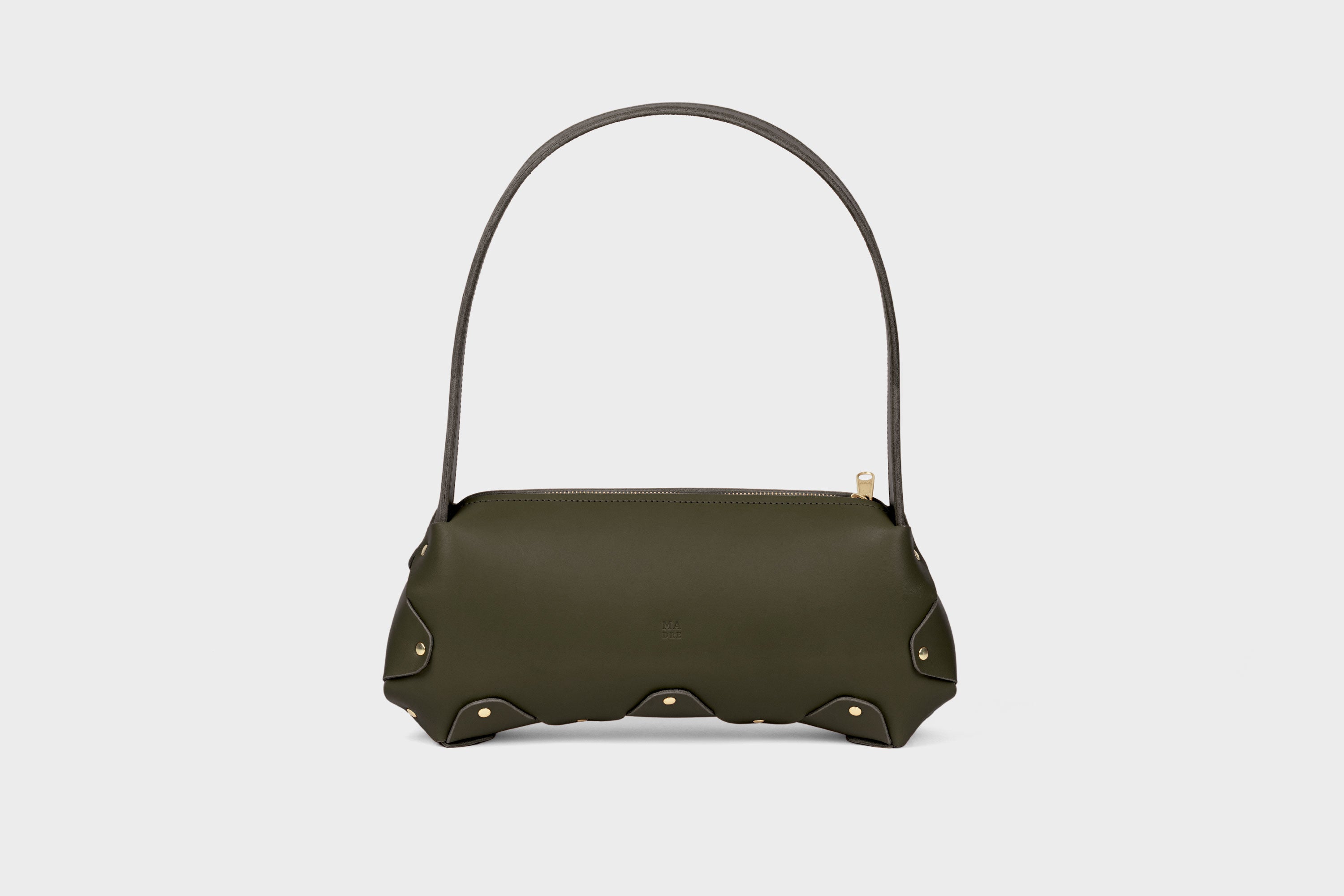 Fiona Bag In Olive Green Color In Full Grain Vegetable Tanned Leather Minimalistic Design Shoulder Bag Atelier Madre Manuel Dreesmann Barcelona Spain