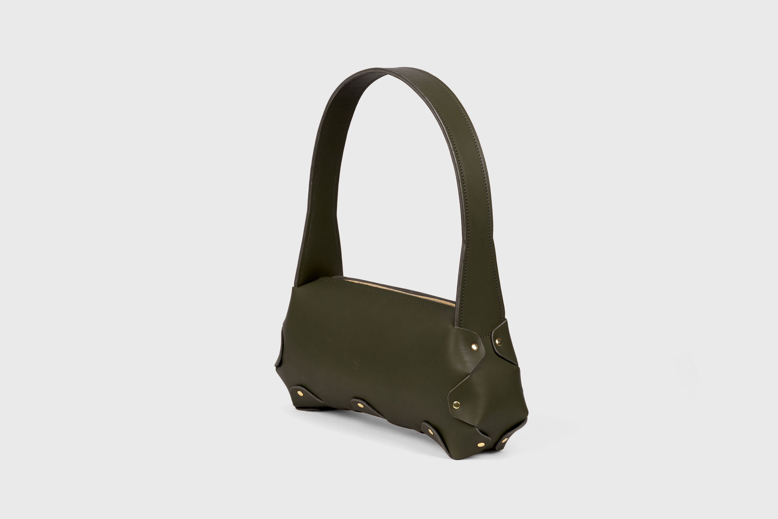 Fiona Bag In Olive Green Color In Full Grain Vegetable Tanned Leather Minimalistic Design Shoulder Bag Atelier Madre Manuel Dreesmann Barcelona Spain