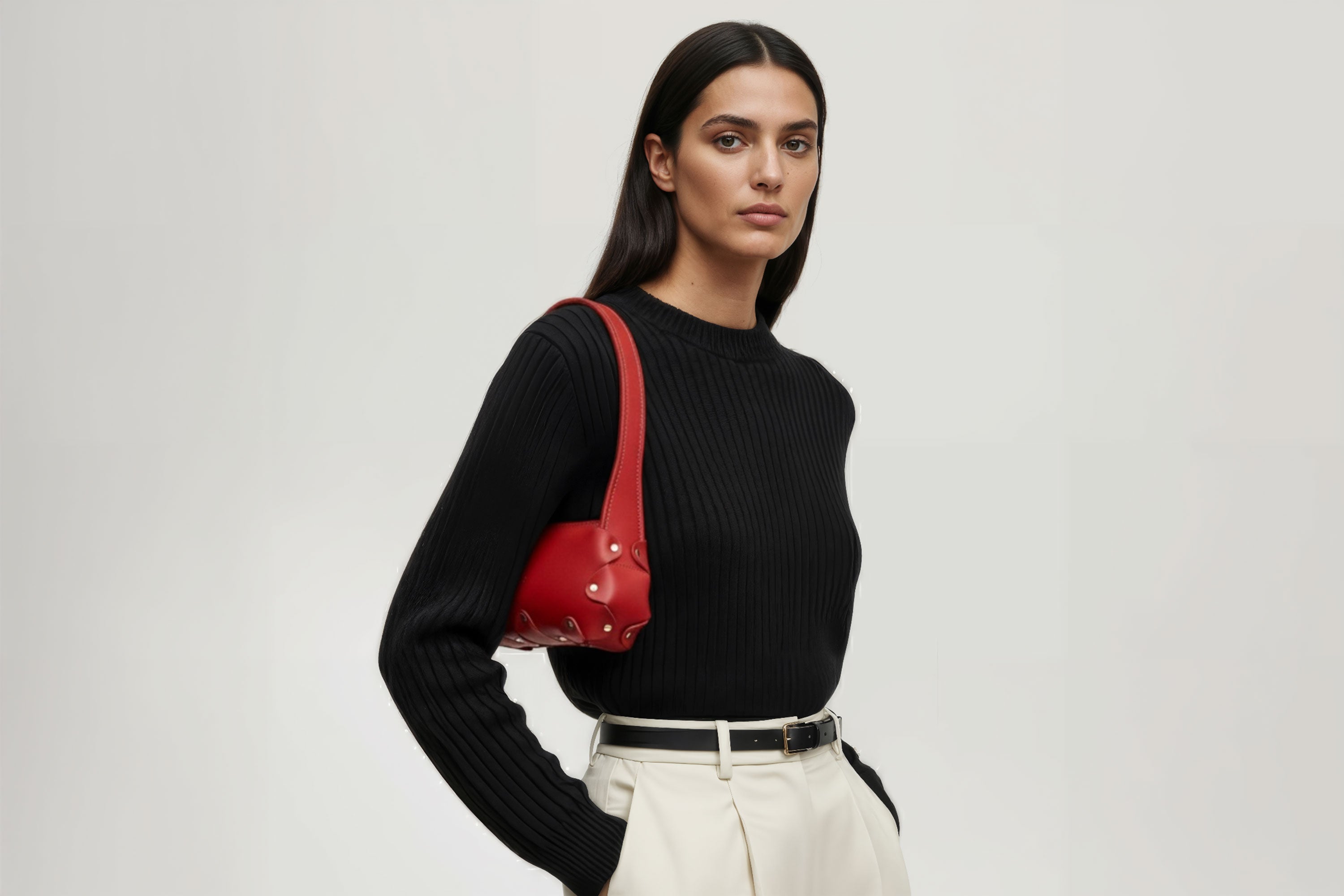 Fiona Bag Small Red Color Leather On Model Zipper Shoulder Bag Minimalist Modern Design Premium Quality Atelier Madre Manuel Dreesmann Barcelona