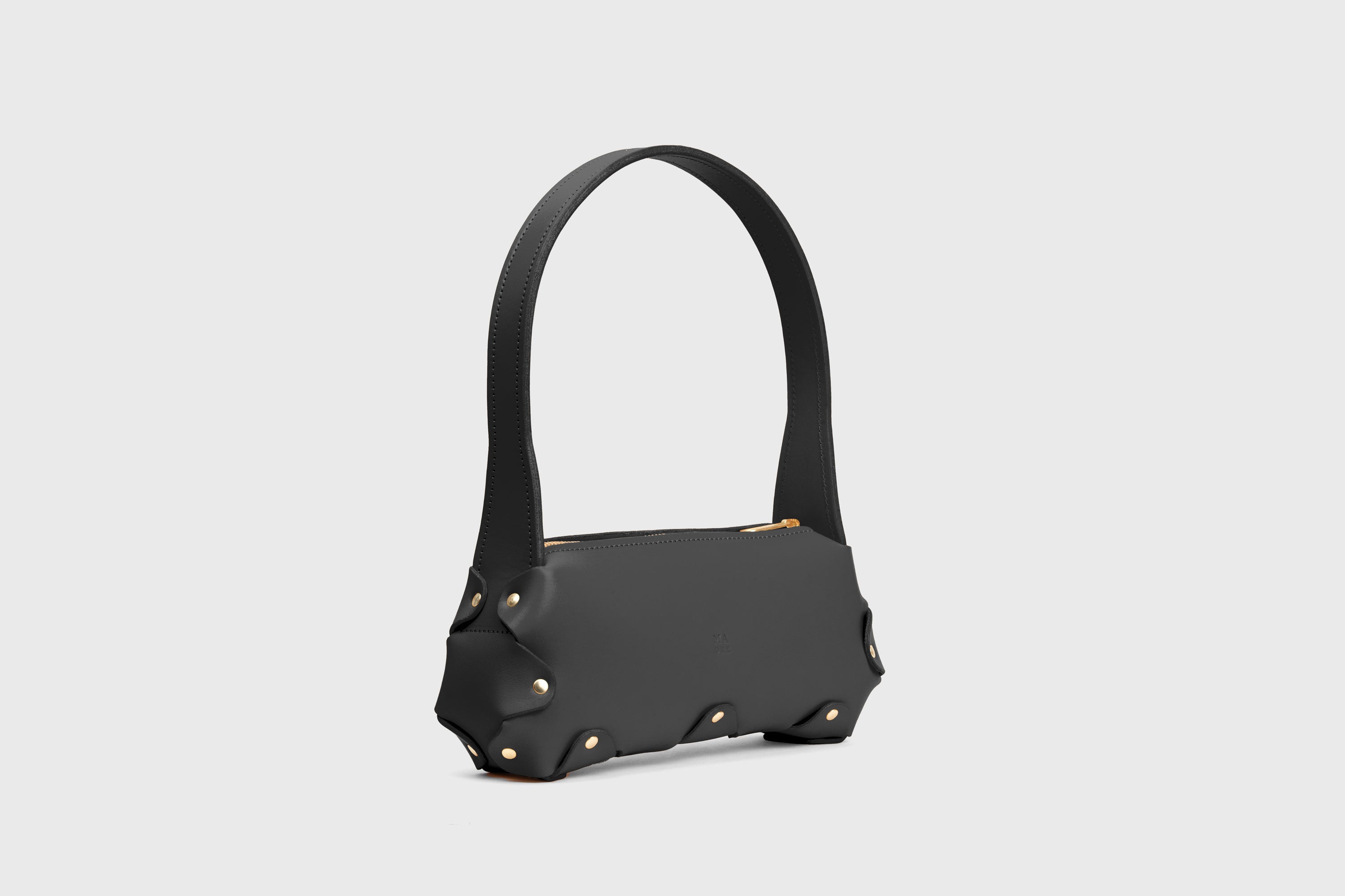 Fiona Bag Small Black Color Premium Quality Leather Zipper Shoulder Bag Minimalist Modern Design, Atelier Madre Manuel Dreesmann Barcelona