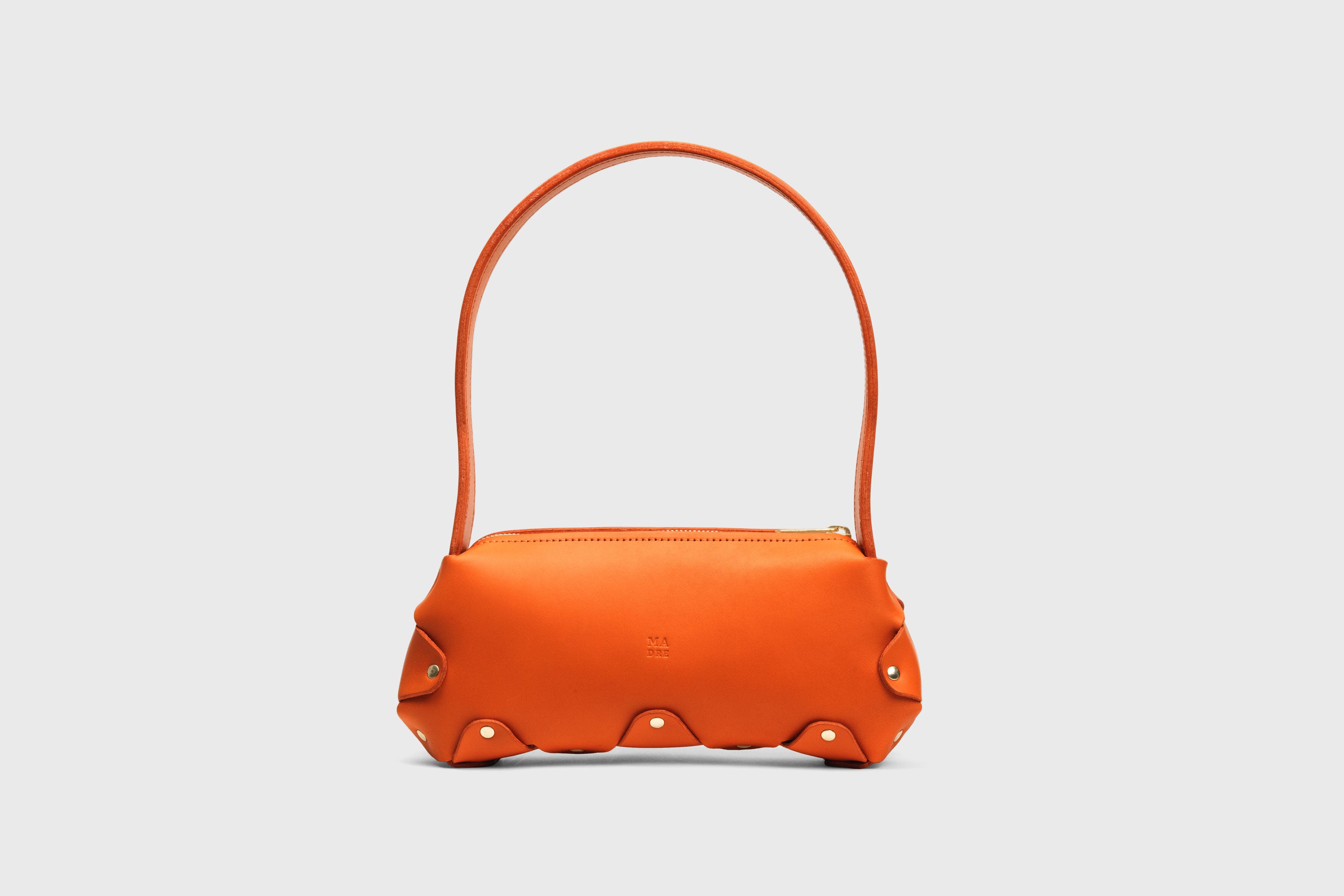 Fiona Bag Small Orange Color Premium Quality Leather Zipper Shoulder Bag Minimalist Modern Design, Atelier Madre Manuel Dreesmann Barcelona