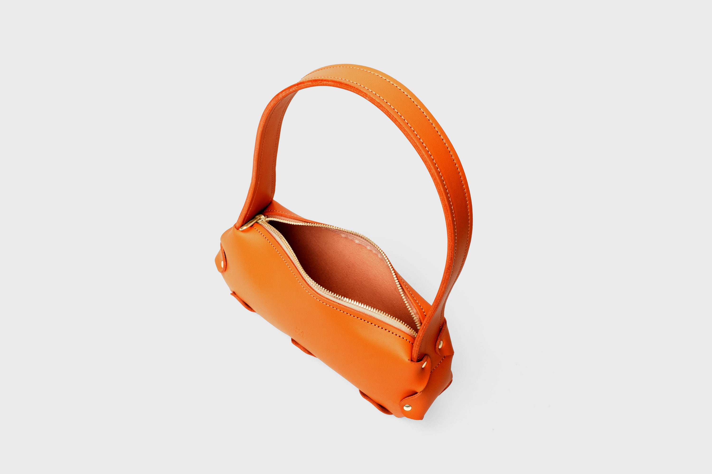 Fiona Bag Small Orange Color Premium Quality Leather Zipper Shoulder Bag Minimalist Modern Design, Atelier Madre Manuel Dreesmann Barcelona