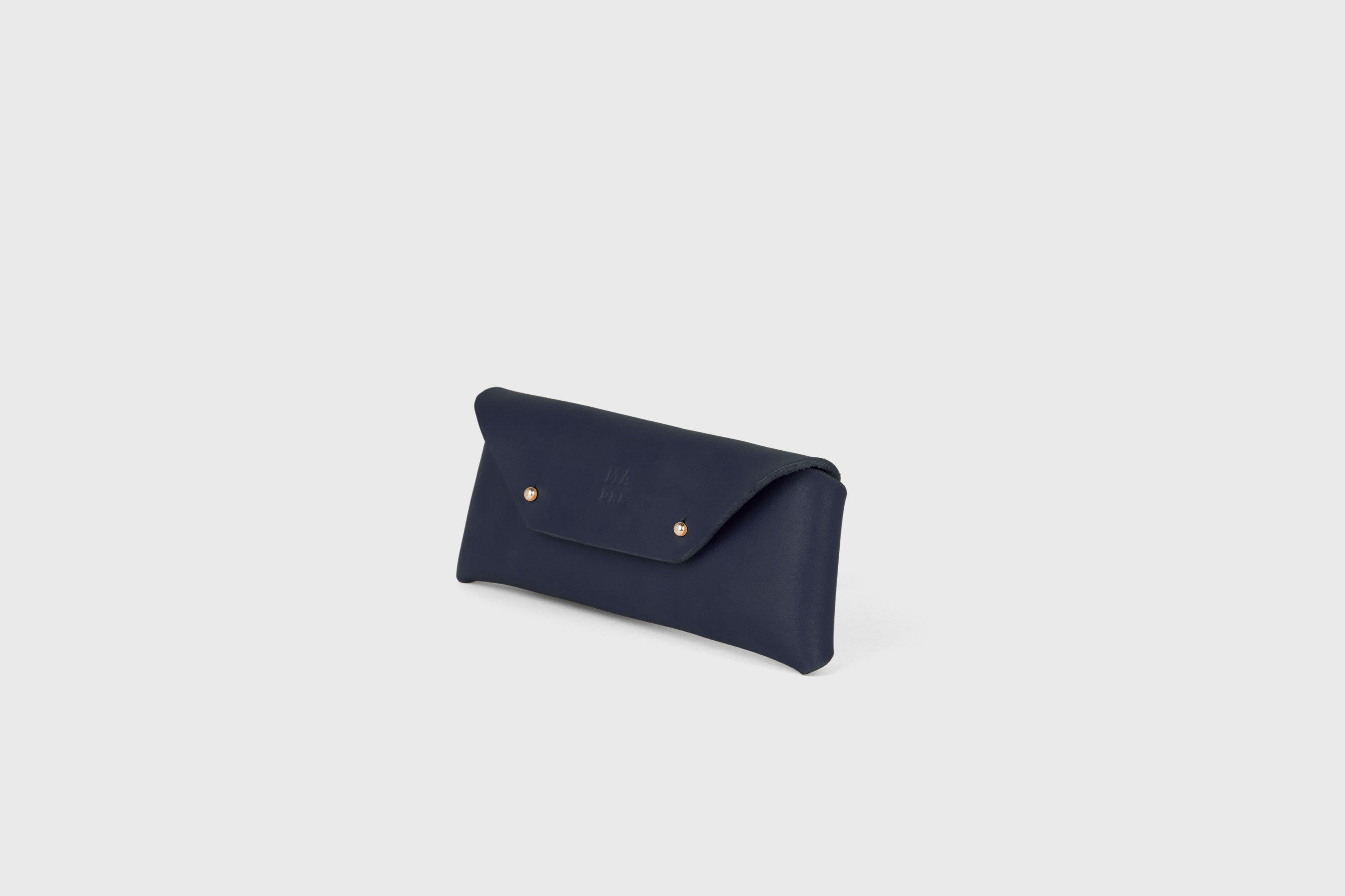 Glasses Case Leather Marine Blue Color Eyewear Pouch Minimalist Design Atelier Madre Manuel Dreesmann Barcelona Spain