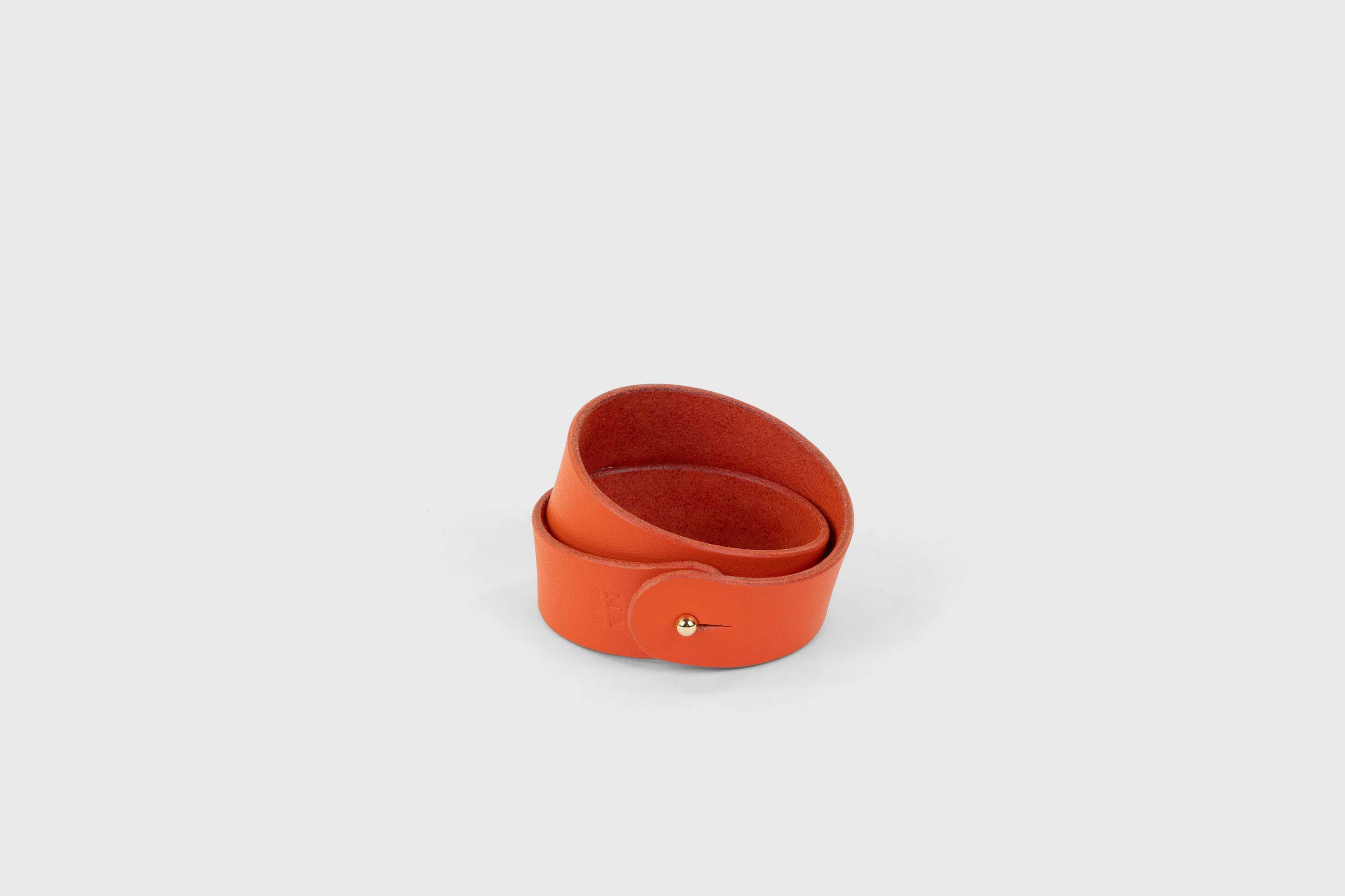 Leather Bracelet Double Wide Orange Color Full Grain Leather Vegetable Tanned Premium Gold Handcrafted Minimalistic Design Atelier Madre Manuel Dreesmannn Barcelona