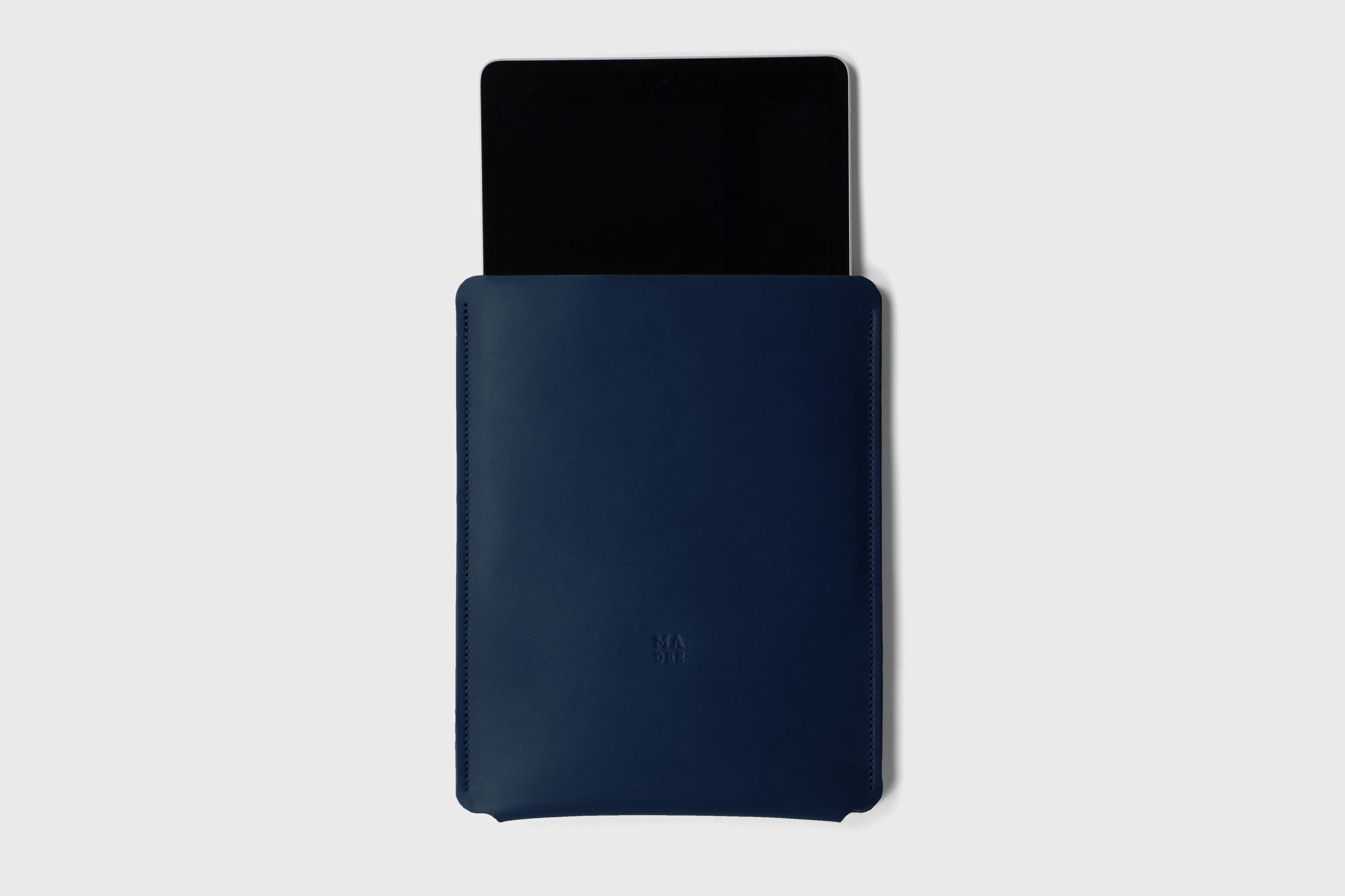 Leather Slip Sleeve For iPad Marine Blue Color Premium Handcrafted Quality Full Grain Vegetable Tanned Leather Minimalistic Modern Independent Designer Atelier Madre Manuel Dreesmann Barcelona Spain
