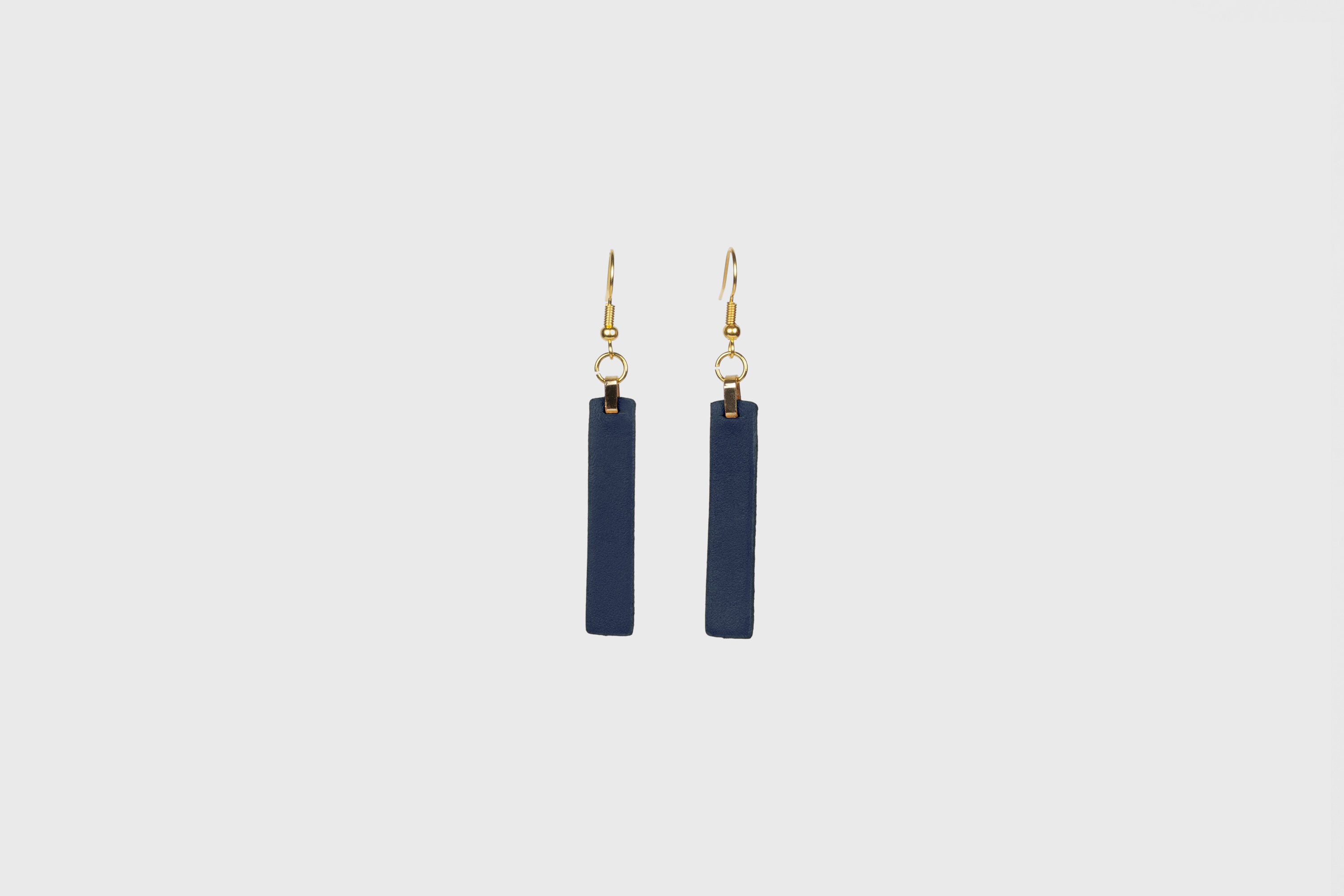 Lia Earrings Leather In Marine Blue Color Vegetable Tanned Leather Atelier Madre Manuel Dreesmann Barcelona Spain