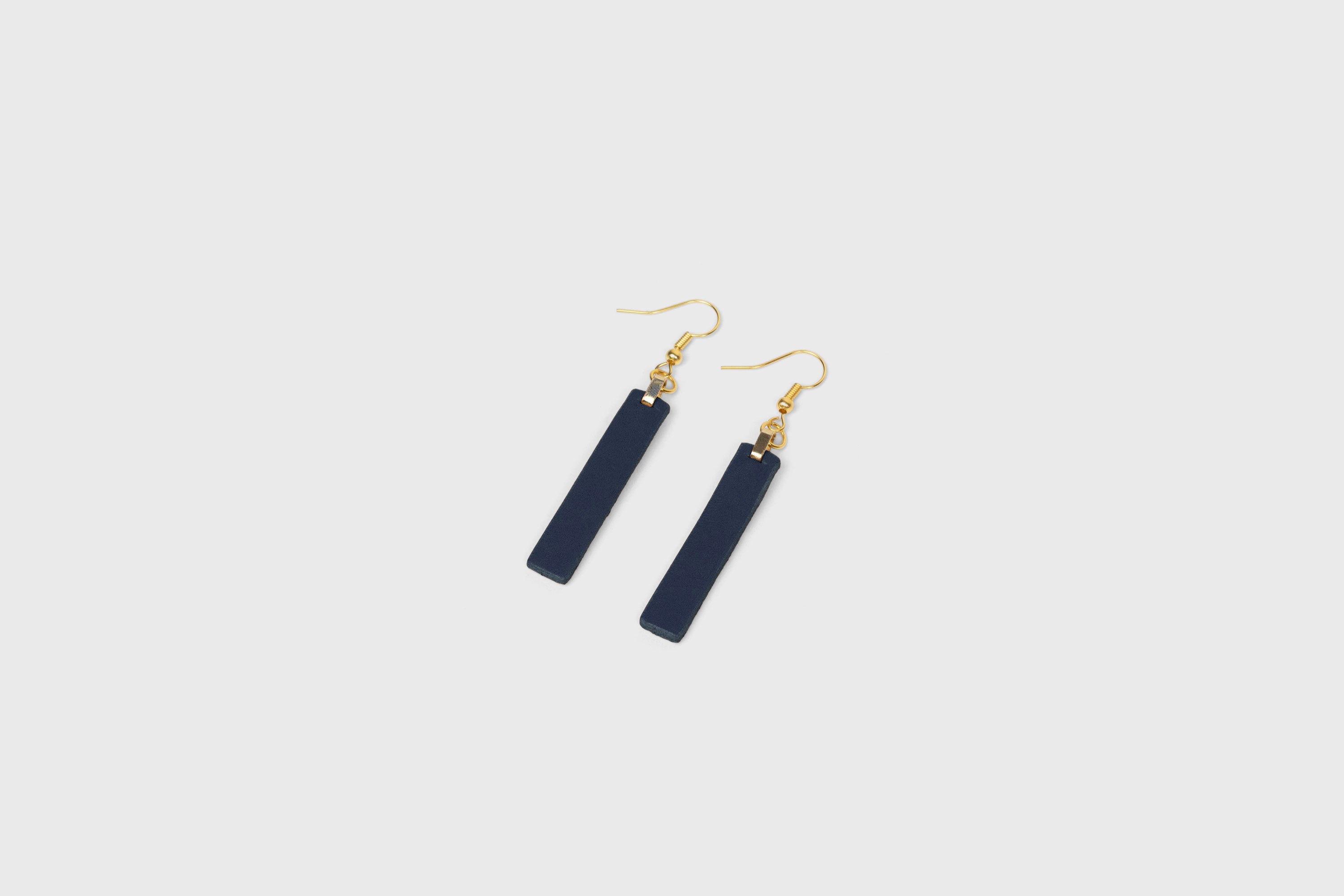 Lia Earrings Leather In Marine Blue Color Vegetable Tanned Leather Atelier Madre Manuel Dreesmann Barcelona Spain