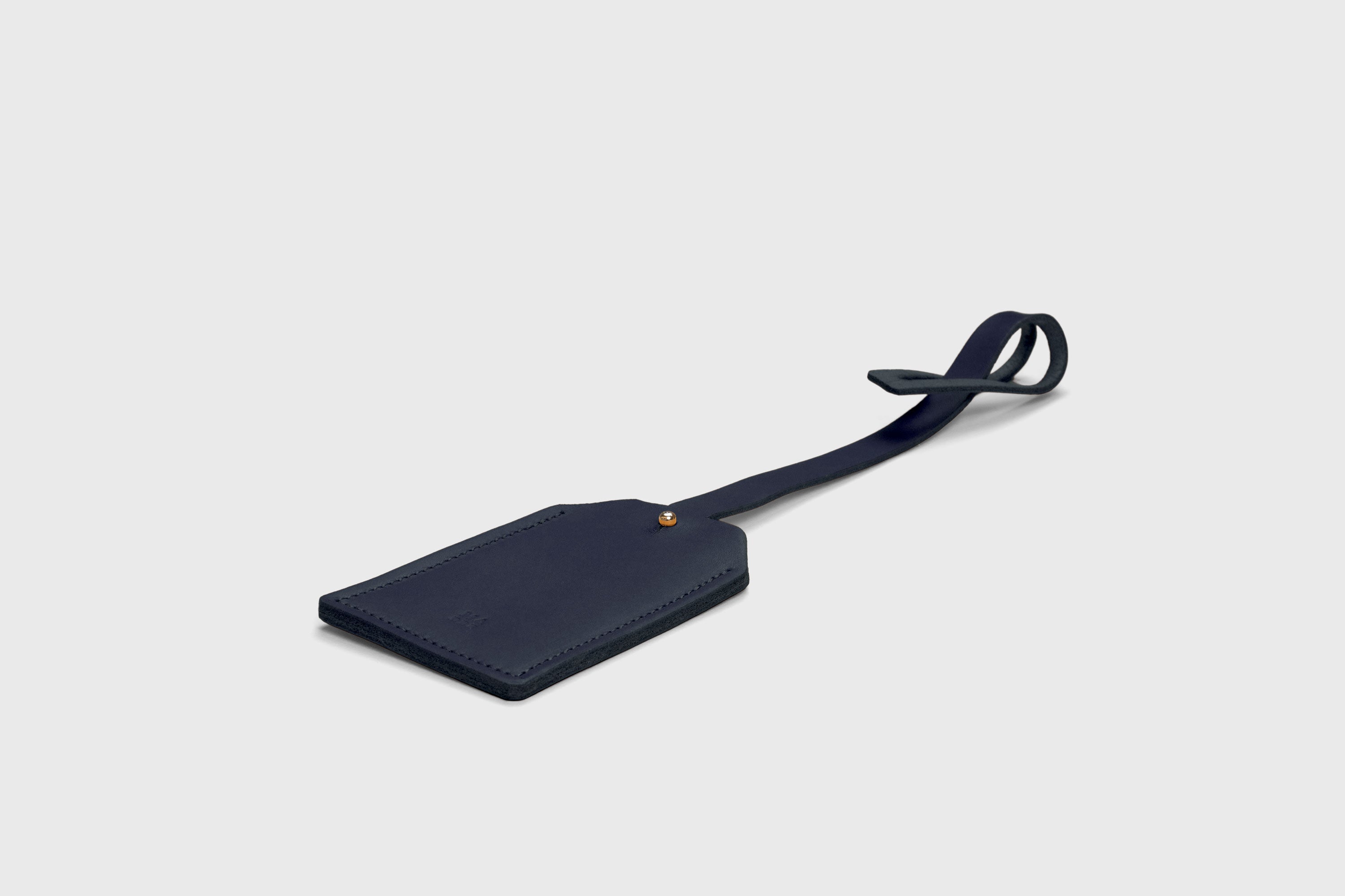 Luggage Tag Holder Leather Marine Blue Color Premium Quality Minimalist Design Atelier Madre Manuel Dreesmann Barcelona Spain