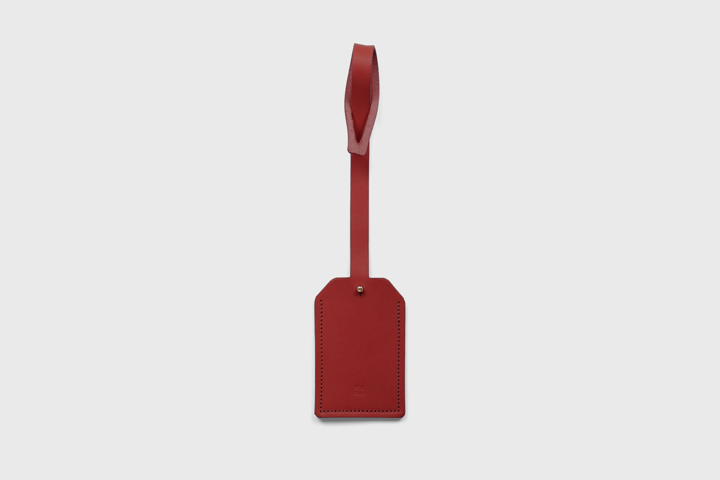 Luggage Tag Holder Leather Red Color Premium Quality Minimalist Design Atelier Madre Manuel Dreesmann Barcelona Spain