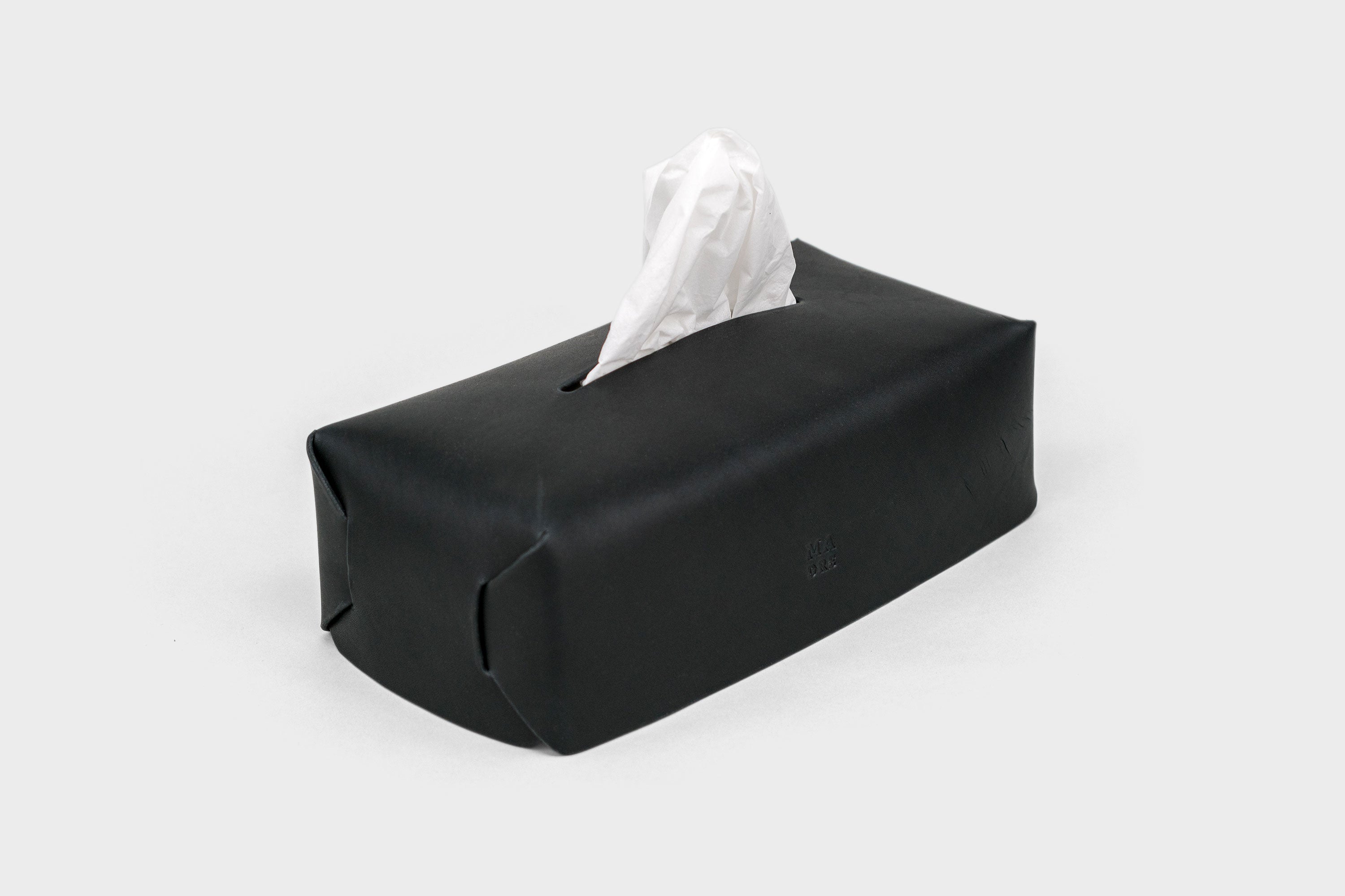 Tissue Box Cover Leather Black Handmade Premium Design Minimalist Modern Atelier Madre Manuel Dreesmann Barcelona Spain