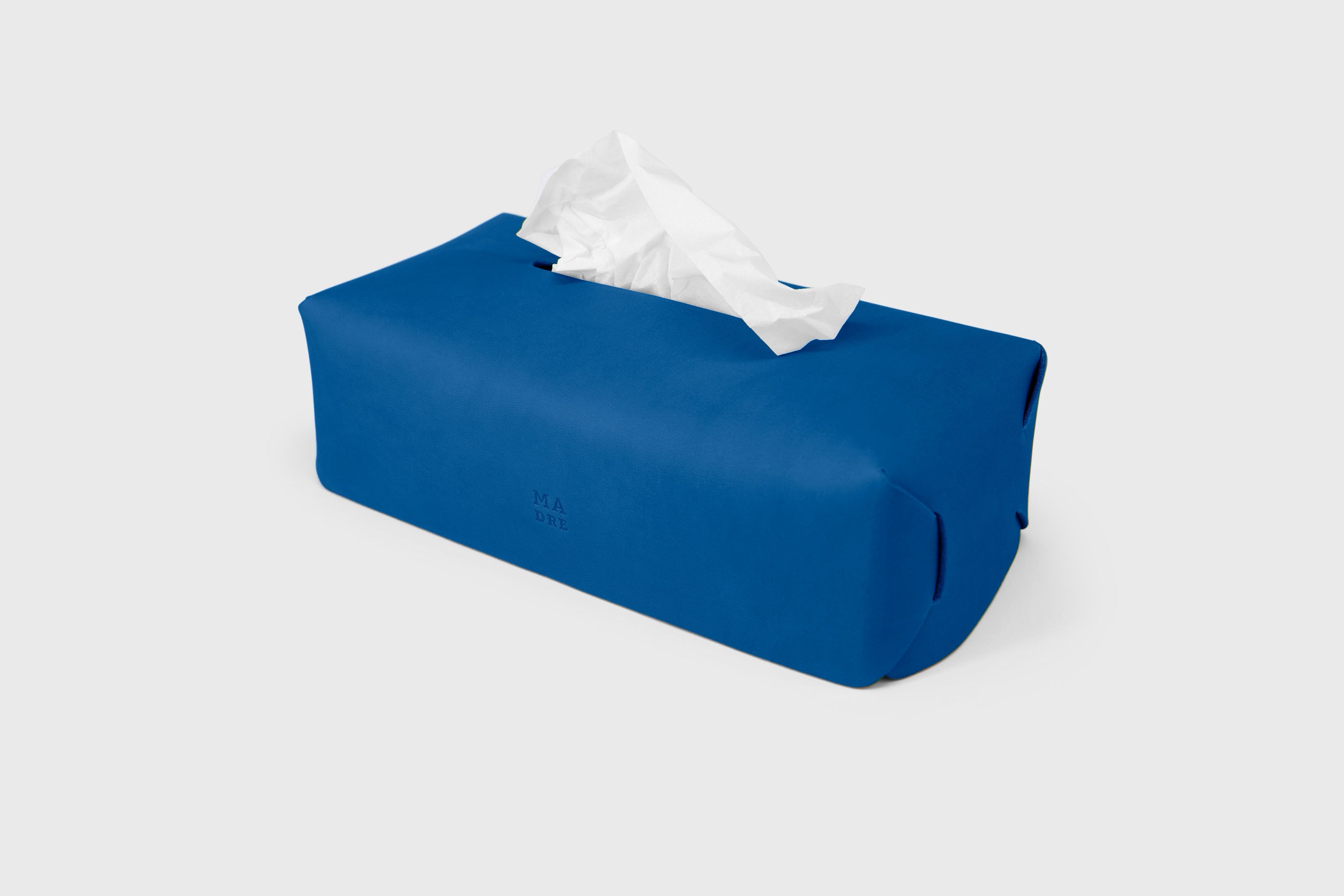 Tissue Box Cover Leather Royal Blue Handmade Premium Design Minimalist Modern Atelier Madre Manuel Dreesmann Barcelona Spain