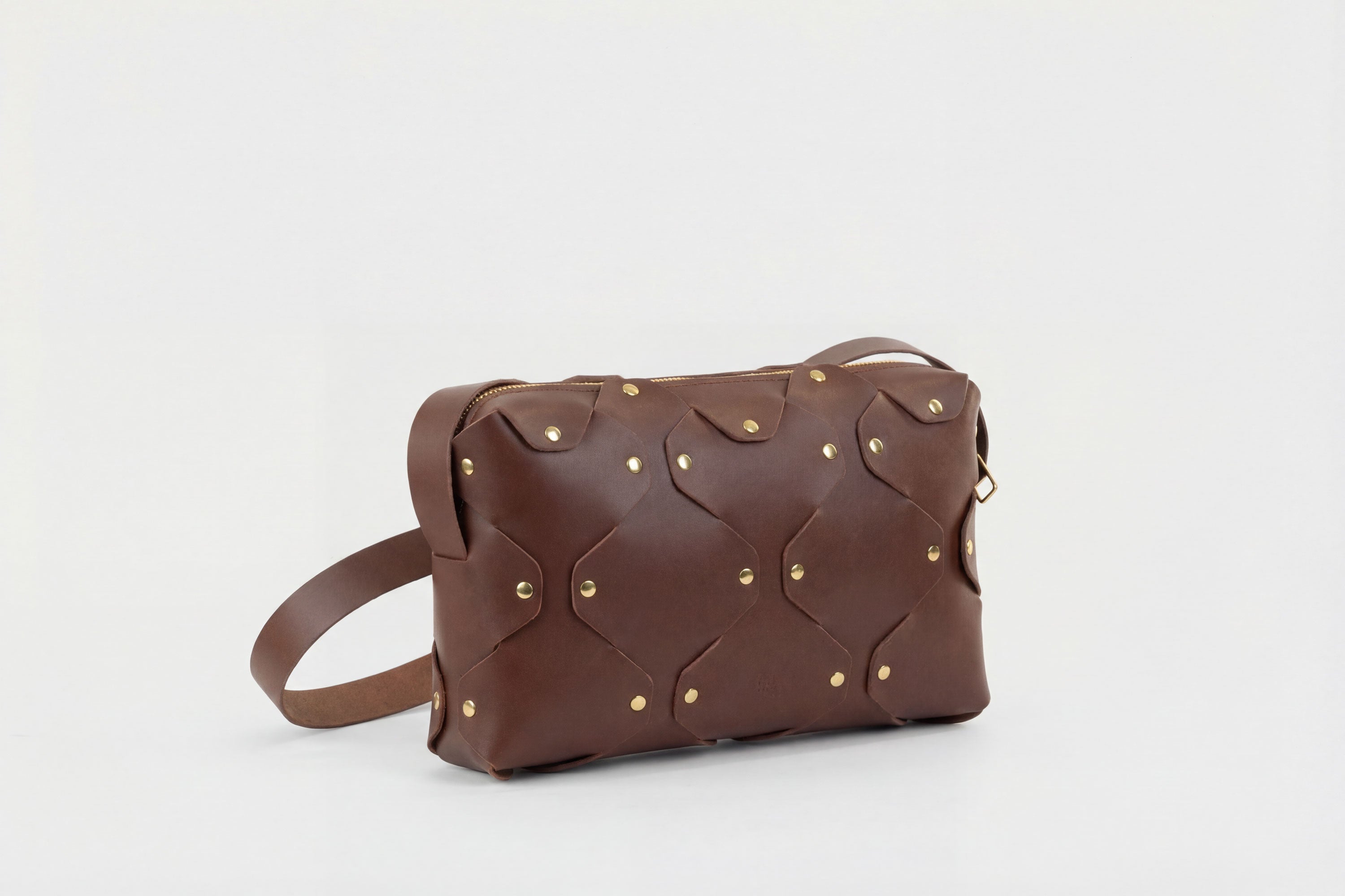 Marlin Leather Bag Dark Brown Color Quality Brass Rivet Designer Minimal Square Zipper Pouch Crossbody Handbag Clutch Shoulder Atelier Madre Manuel Dreesmann Barcelona