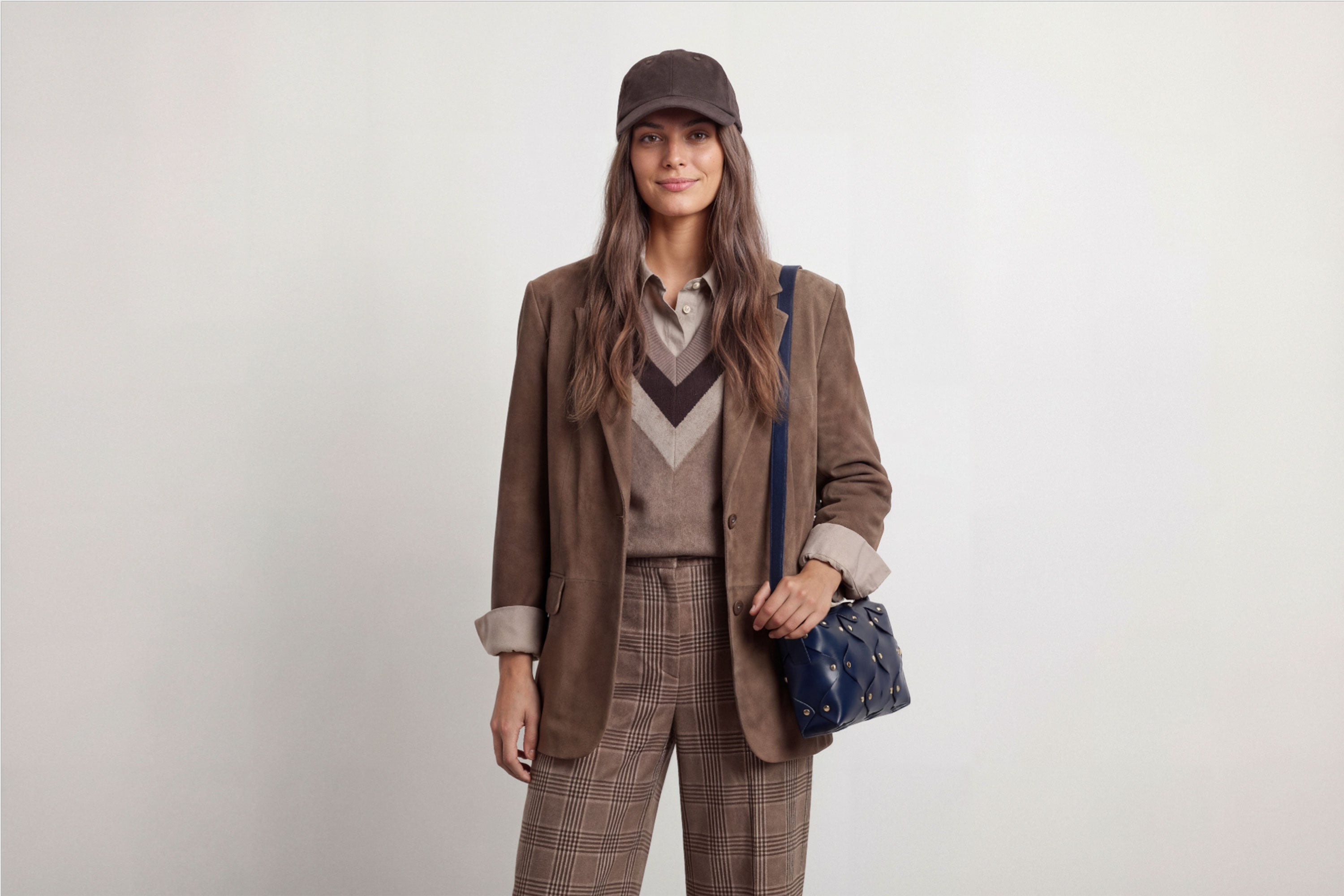 Marlin Leather Bag Marine Blue On A Woman Model Quality Brass Rivet Designer Minimal Square Zipper Pouch Crossbody Handbag Clutch Shoulder Atelier Madre Manuel Dreesmann Barcelona