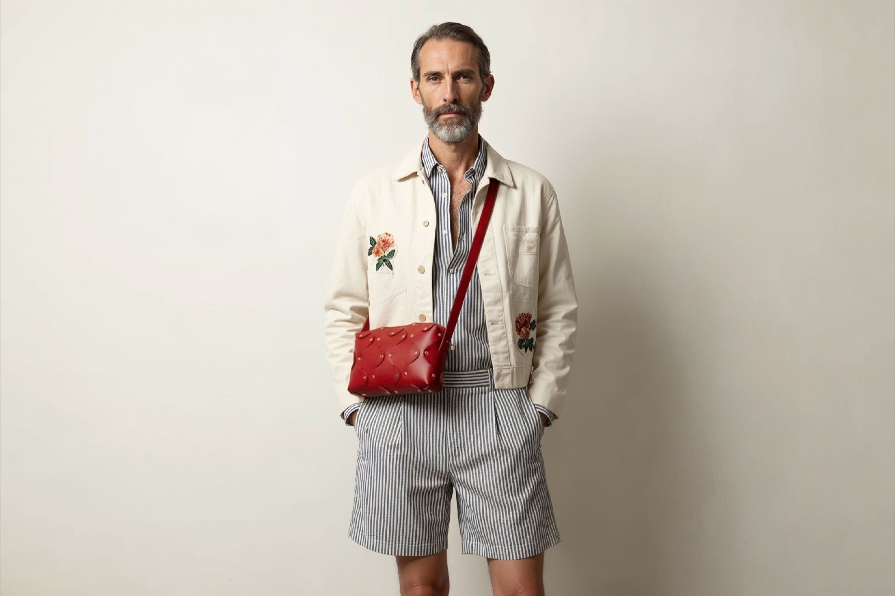 Marlin Leather Bag Red On A Man Model Quality Brass Rivet Designer Minimal Square Zipper Pouch Crossbody Handbag Clutch Shoulder Atelier Madre Manuel Dreesmann Barcelona