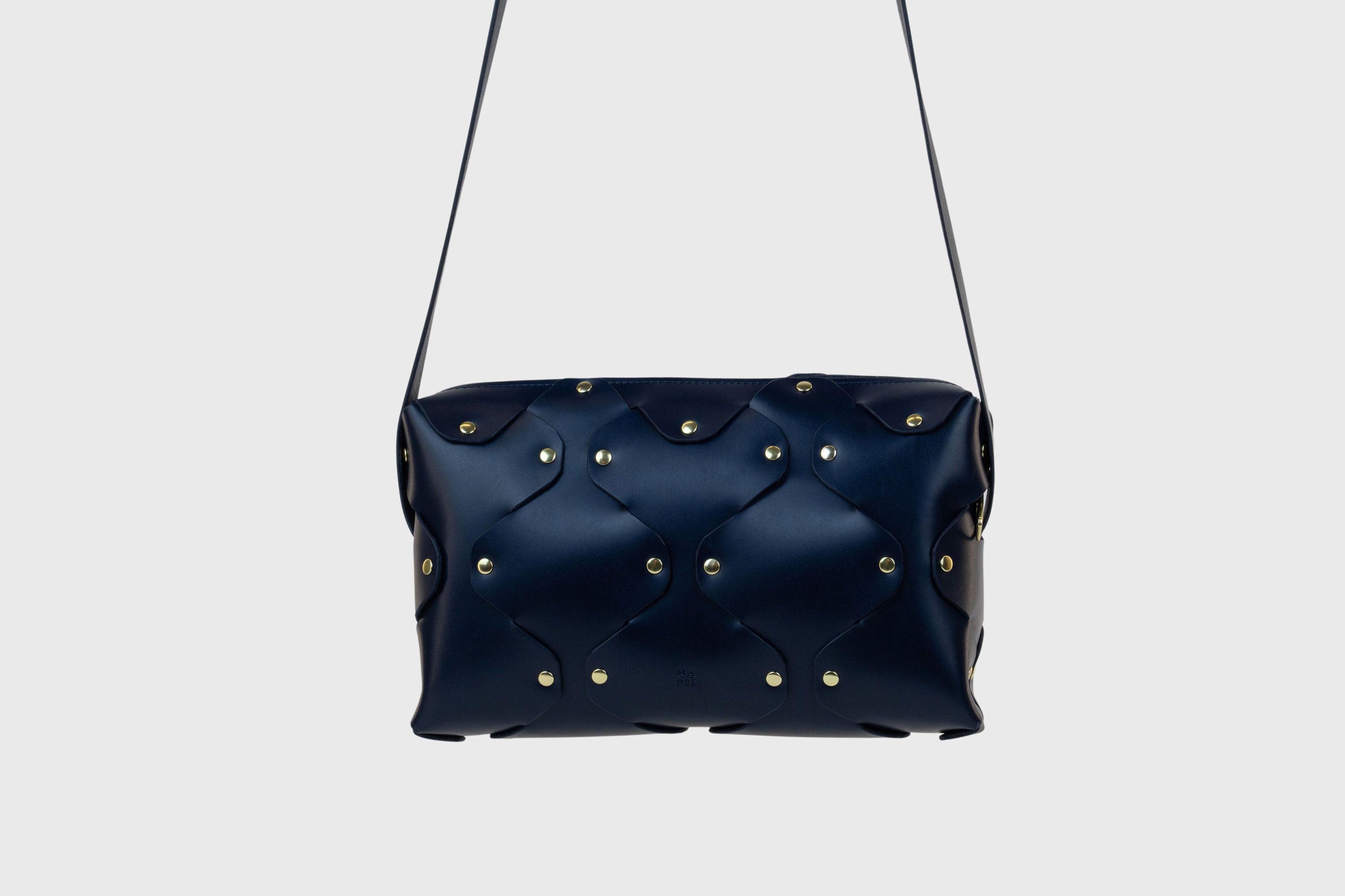 Marlin Leather Bag Marine Blue Color Quality Brass Rivet Designer Minimal Square Zipper Pouch Crossbody Handbag Clutch Shoulder Atelier Madre Manuel Dreesmann Barcelona