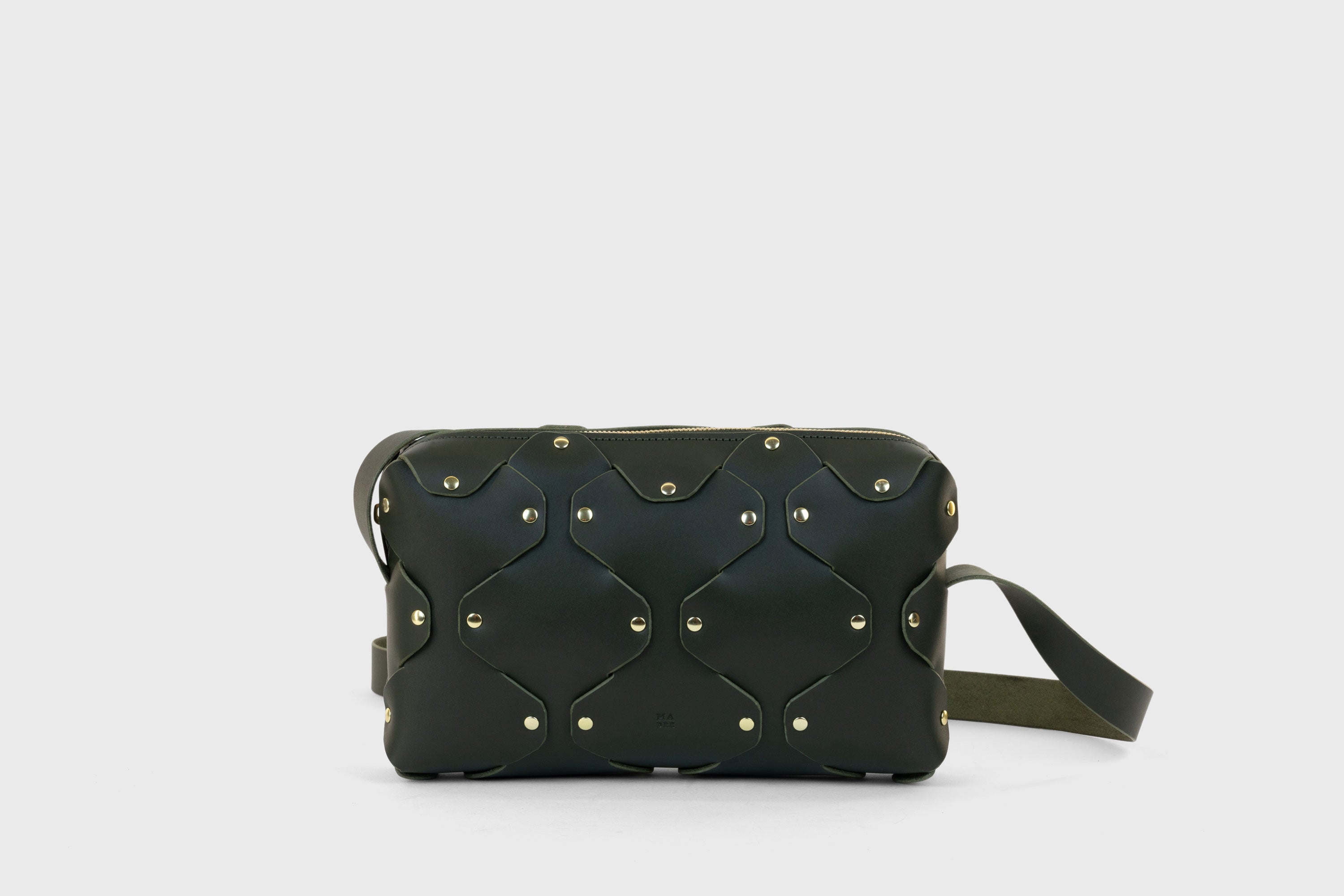 Marlin Leather Bag Olive Green Color Quality Brass Rivet Designer Minimal Square Zipper Pouch Crossbody Handbag Clutch Shoulder Atelier Madre Manuel Dreesmann Barcelona