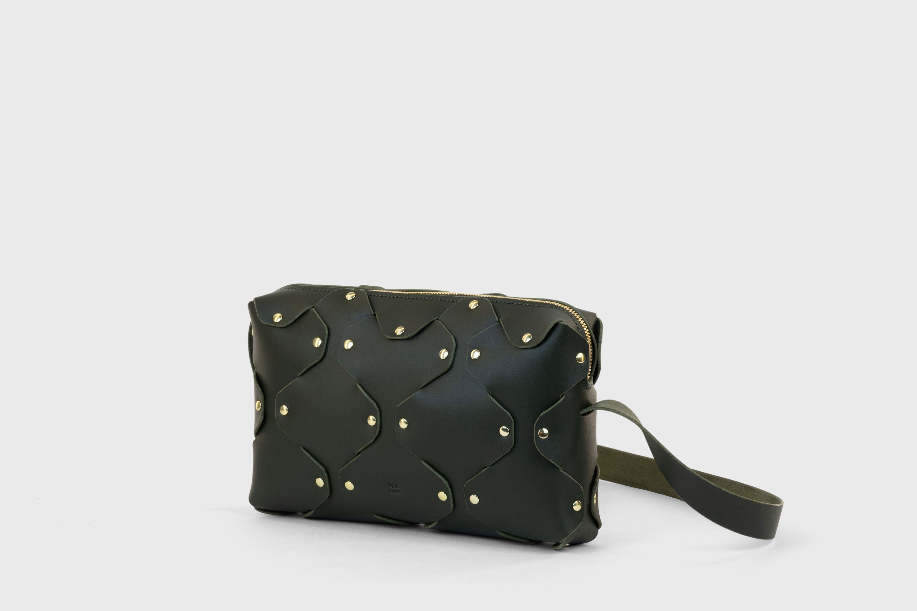 Marlin Leather Bag Olive Green Color Quality Brass Rivet Designer Minimal Square Zipper Pouch Crossbody Handbag Clutch Shoulder Atelier Madre Manuel Dreesmann Barcelona