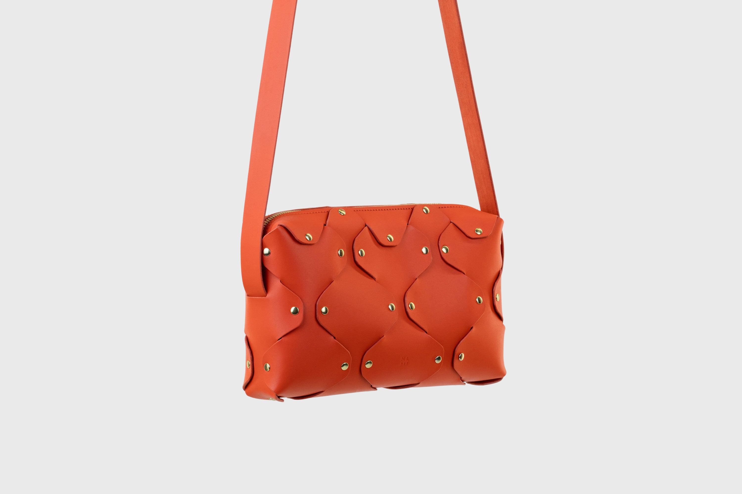 Marlin Leather Bag Orange Color Quality Brass Rivet Designer Minimal Square Zipper Pouch Crossbody Handbag Clutch Shoulder Atelier Madre Manuel Dreesmann Barcelona