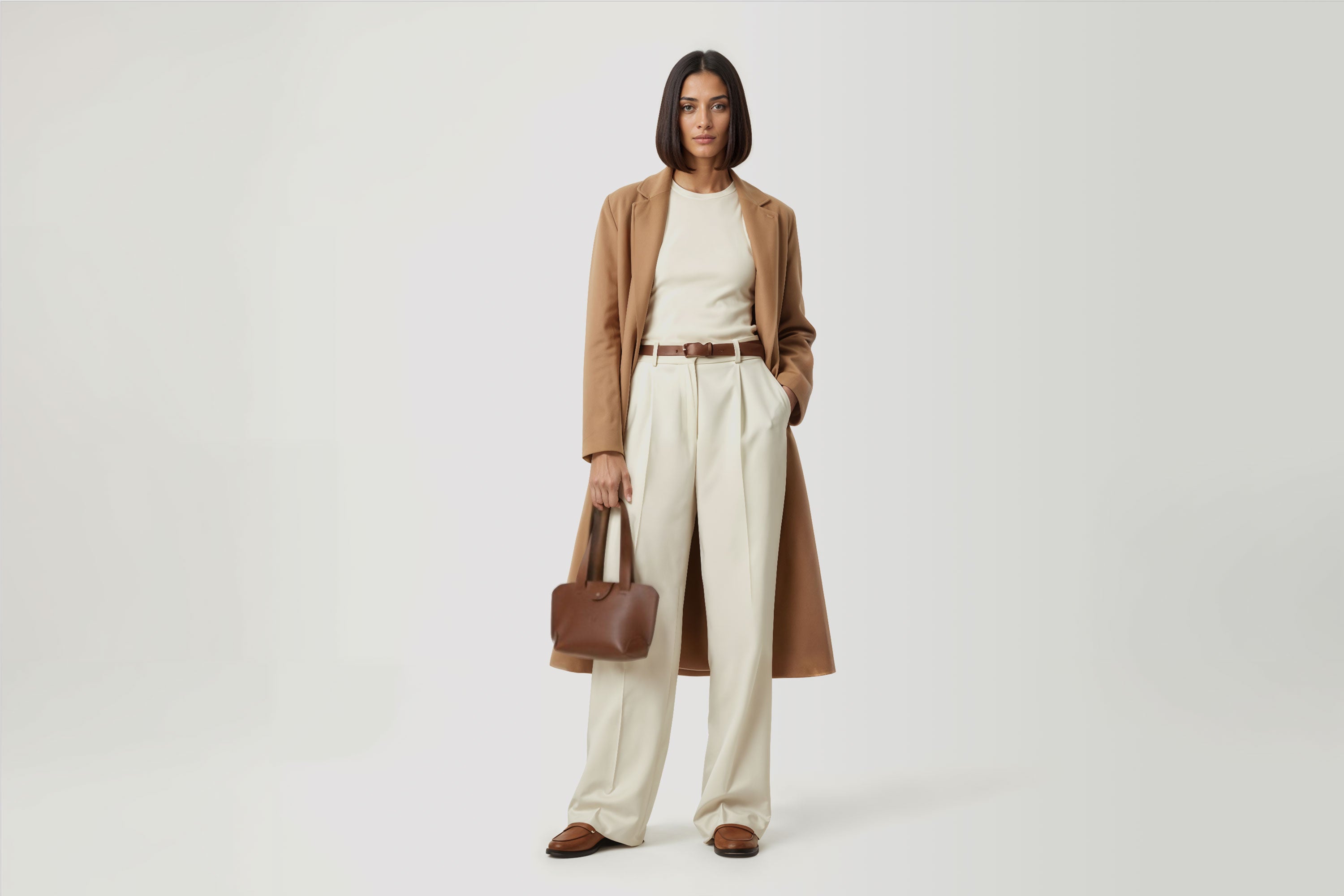 Medium Tote Bag Dark Brown Color On Woman Model Leather Premium Quality Minimalist Modern Design Atelier Madre Manuel Dreesmann Barcelona Spain