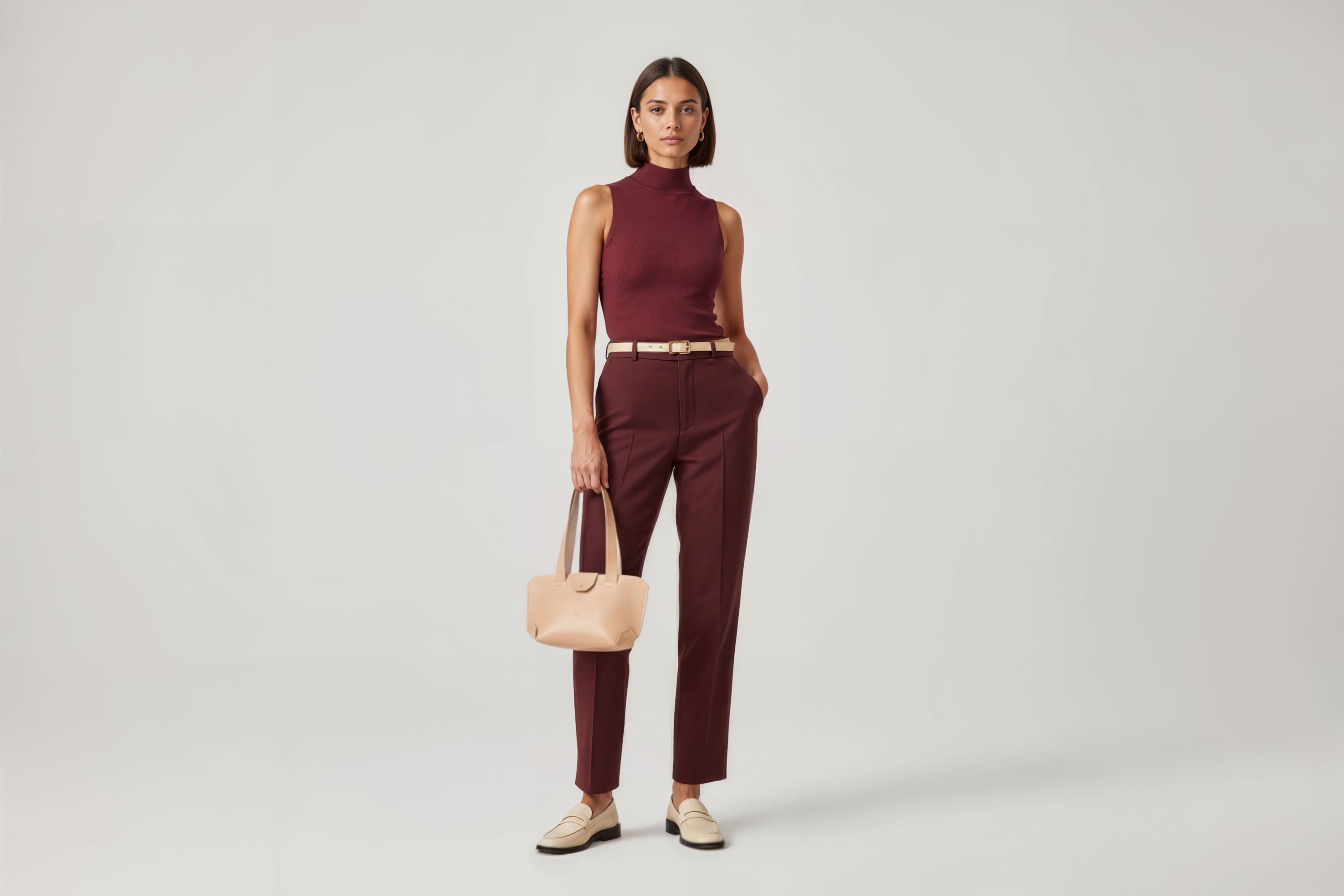 Medium Tote Bag Natural Color On Woman Model Leather Premium Quality Minimalist Modern Design Atelier Madre Manuel Dreesmann Barcelona Spain