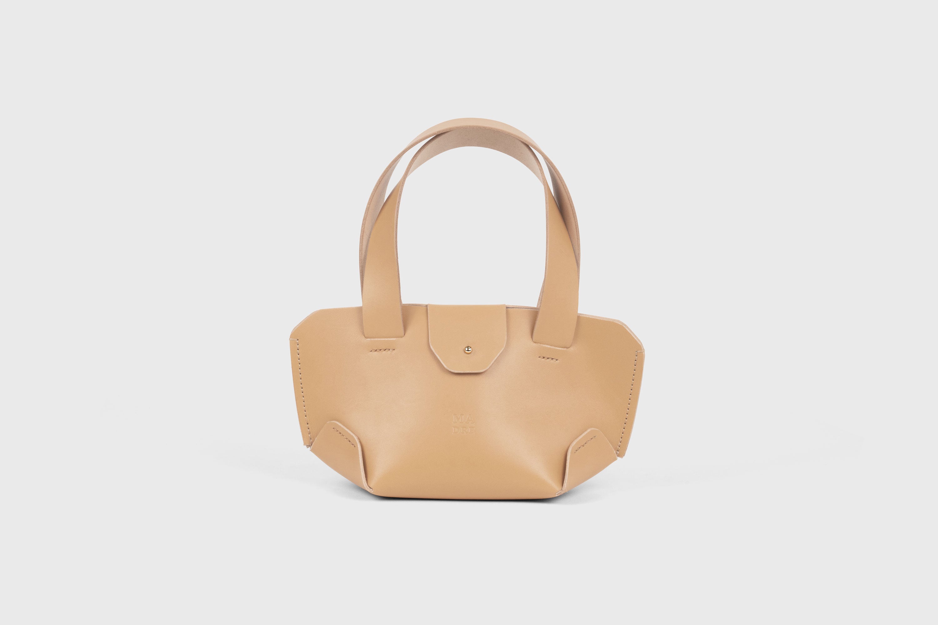 Mini Tote Bag In Natural Color In Vegetable Tanned Leather Bag With A Flap In Minimalistic Design Atelier Madre Manuel Dreesmann