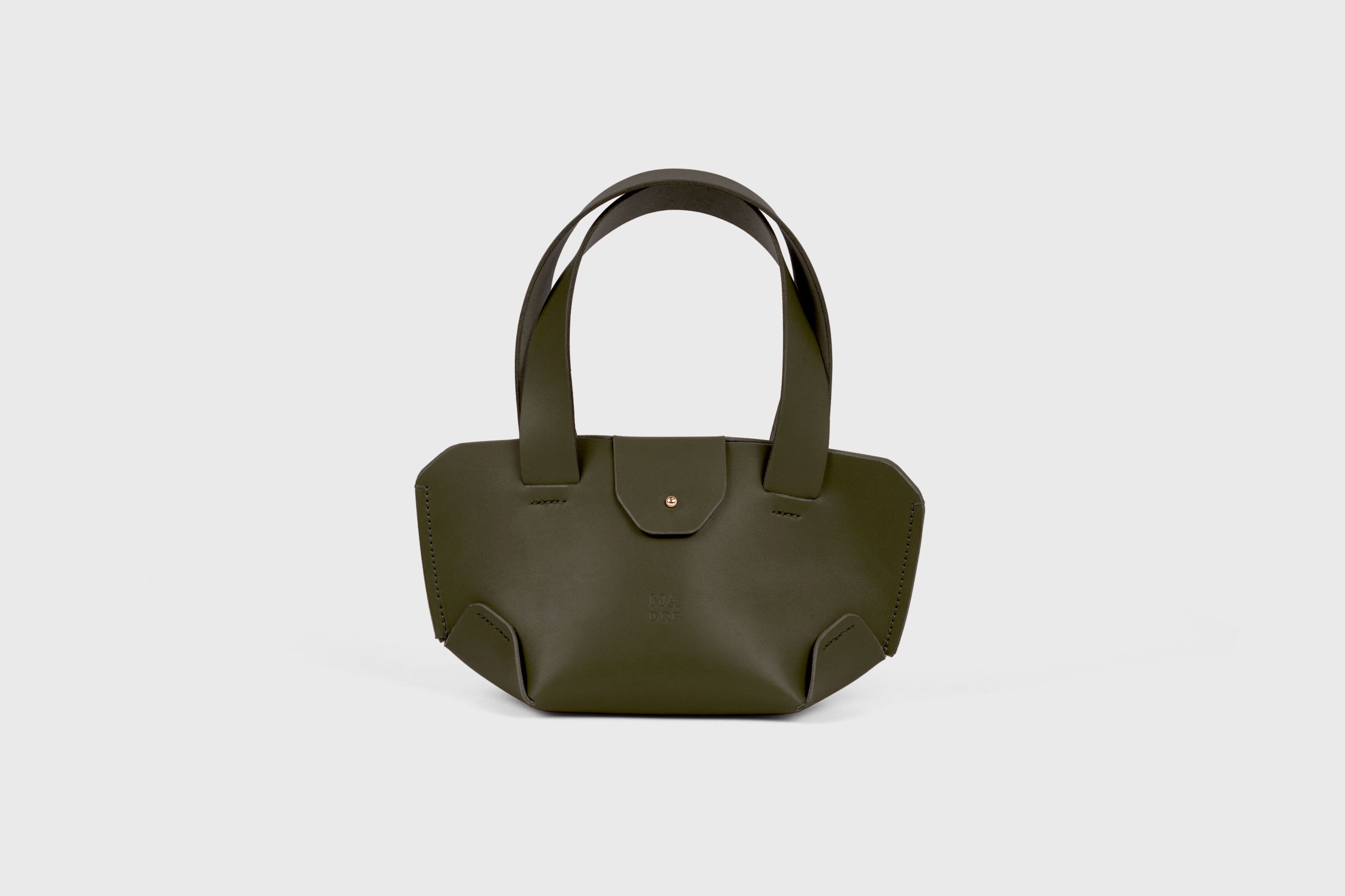 Mini Tote Bag In Olive Green Color In Vegetable Tanned Leather Bag With A Flap In Minimalistic Design Atelier Madre Manuel Dreesmann