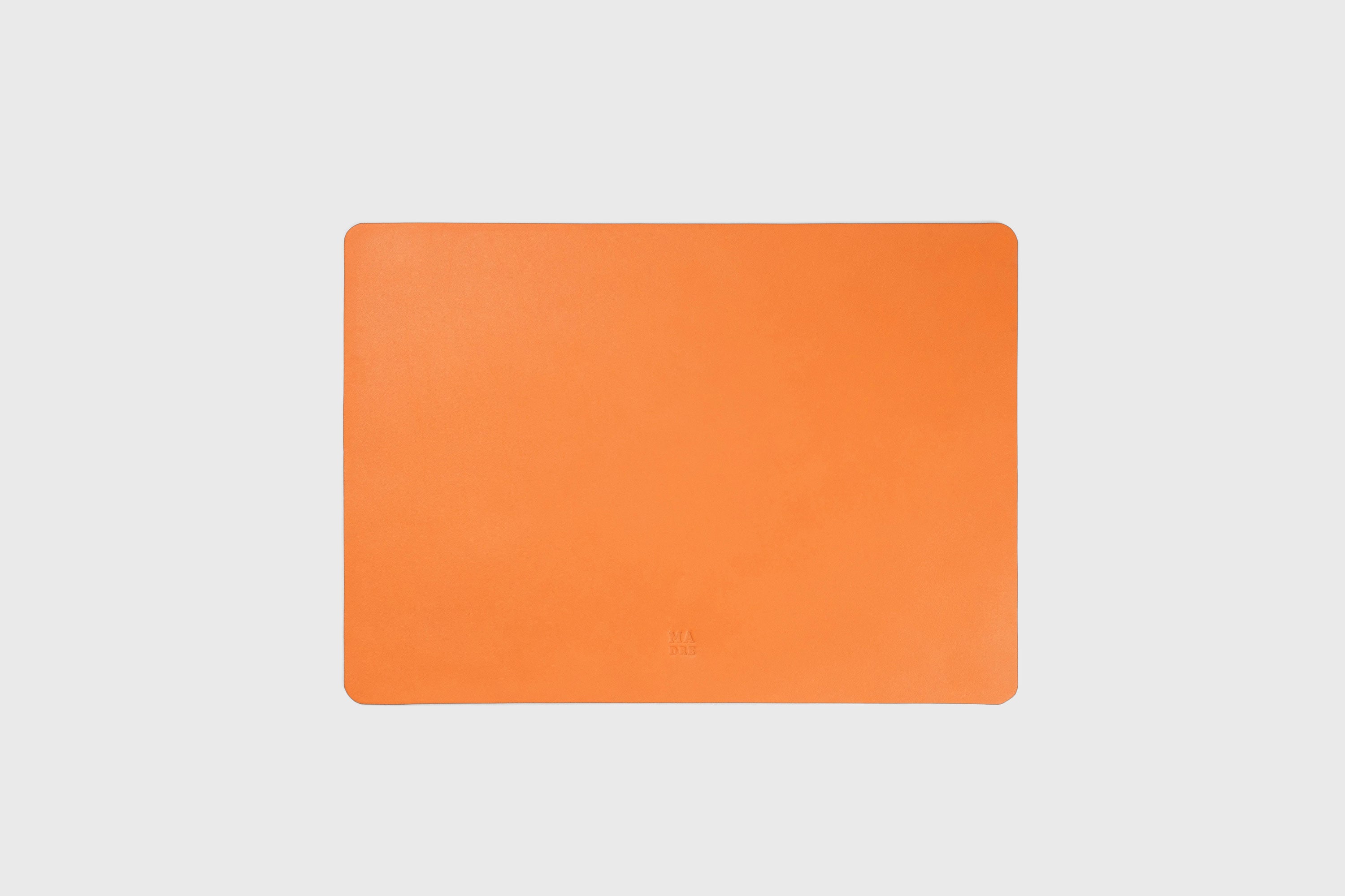 Mouse Pad Big Orange Color Leather Vegetable Tanned Full Grain Leather Minimalistic Modern Design Premium Quality Handmade Performance Atelier Madre Manuel Dreesmann Barcelona Spain
